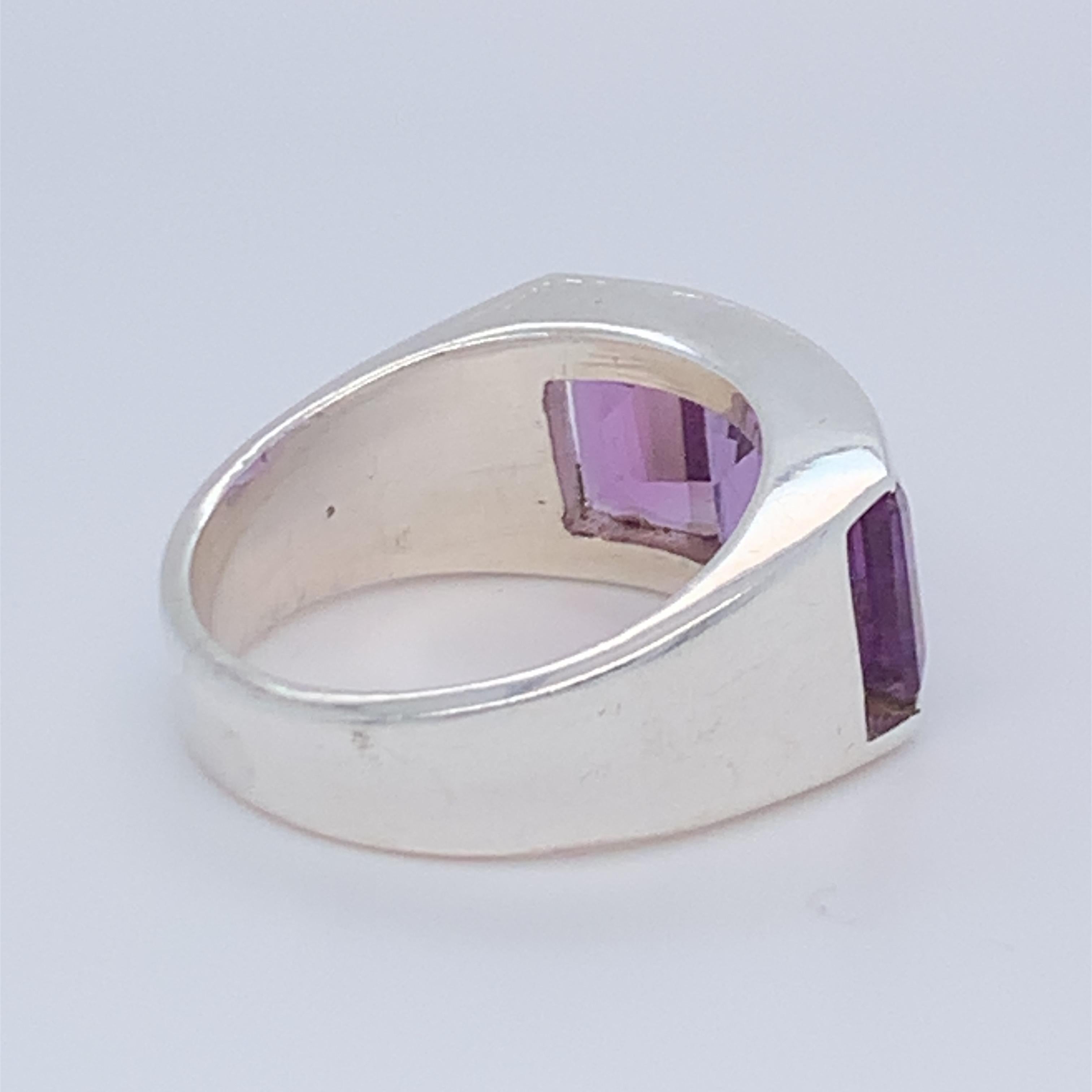 Handmade Sterling Silver Three-Stone Half Band Amethyst Ring For Sale 2