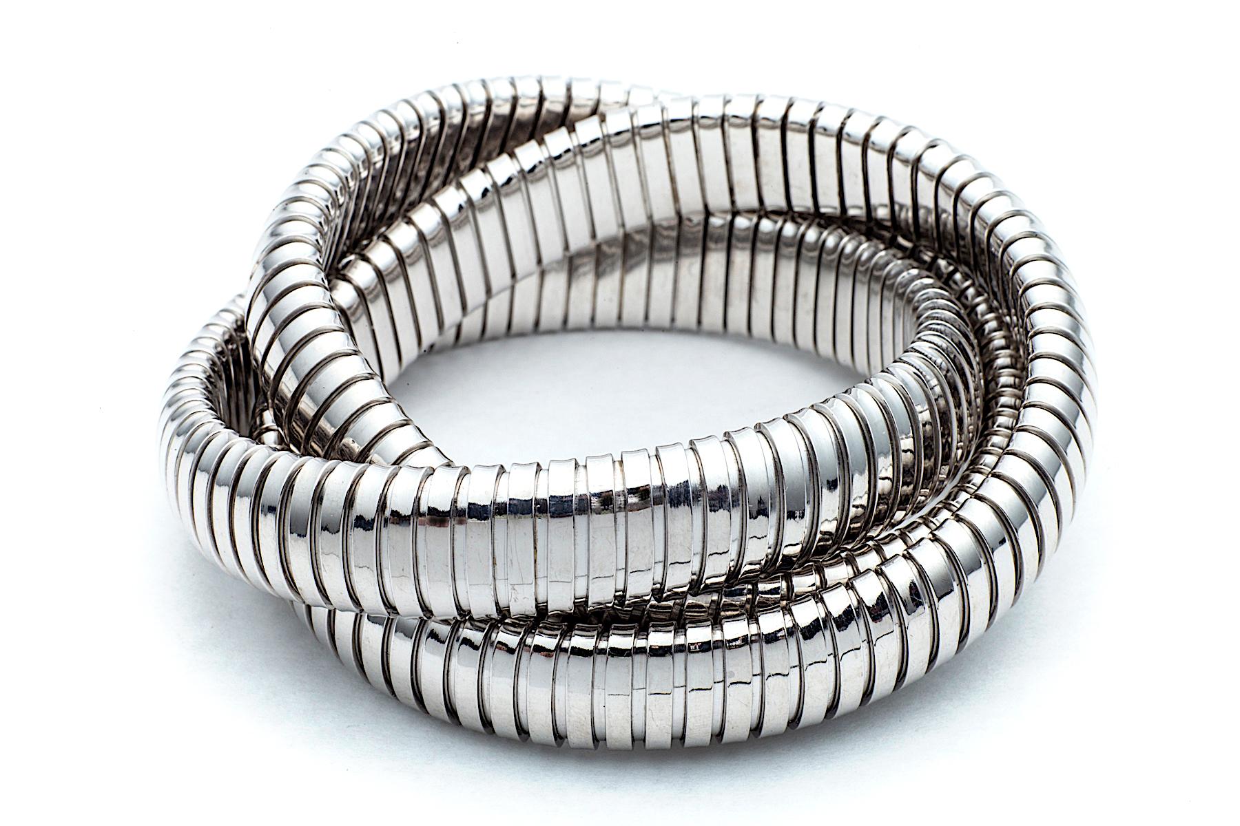 Contemporary Handmade Sterling Silver Three-Strand Tubogas Rolling Bangle Bracelet