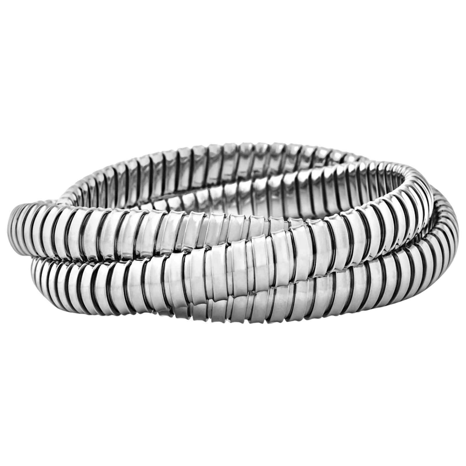 Handmade Sterling Silver Three-Strand Tubogas Rolling Bangle Bracelet For Sale