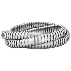 Handmade Sterling Silver Three-Strand Tubogas Rolling Bangle Bracelet