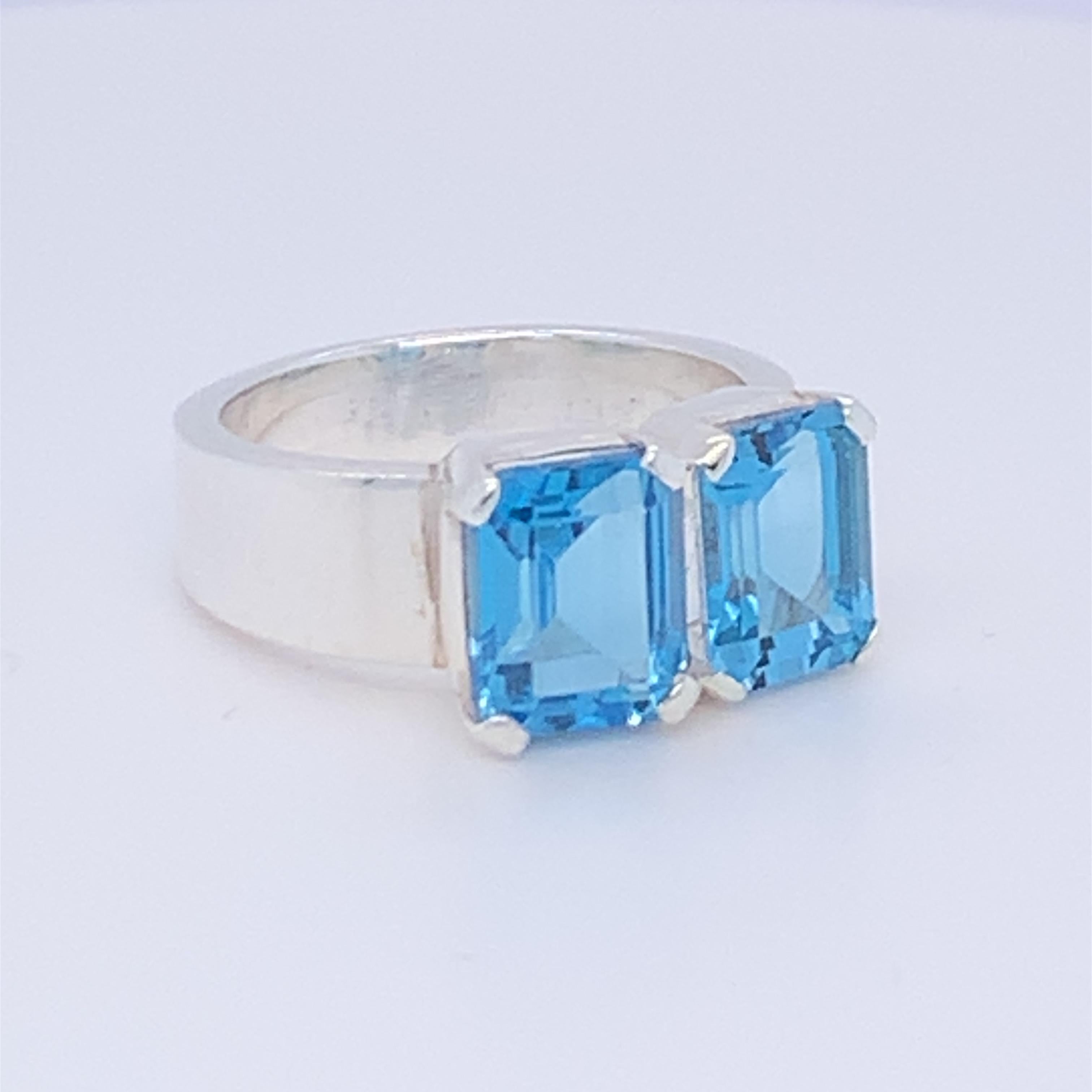 Handmade Sterling Silver Two-Stone Blue Topaz Ring For Sale 1
