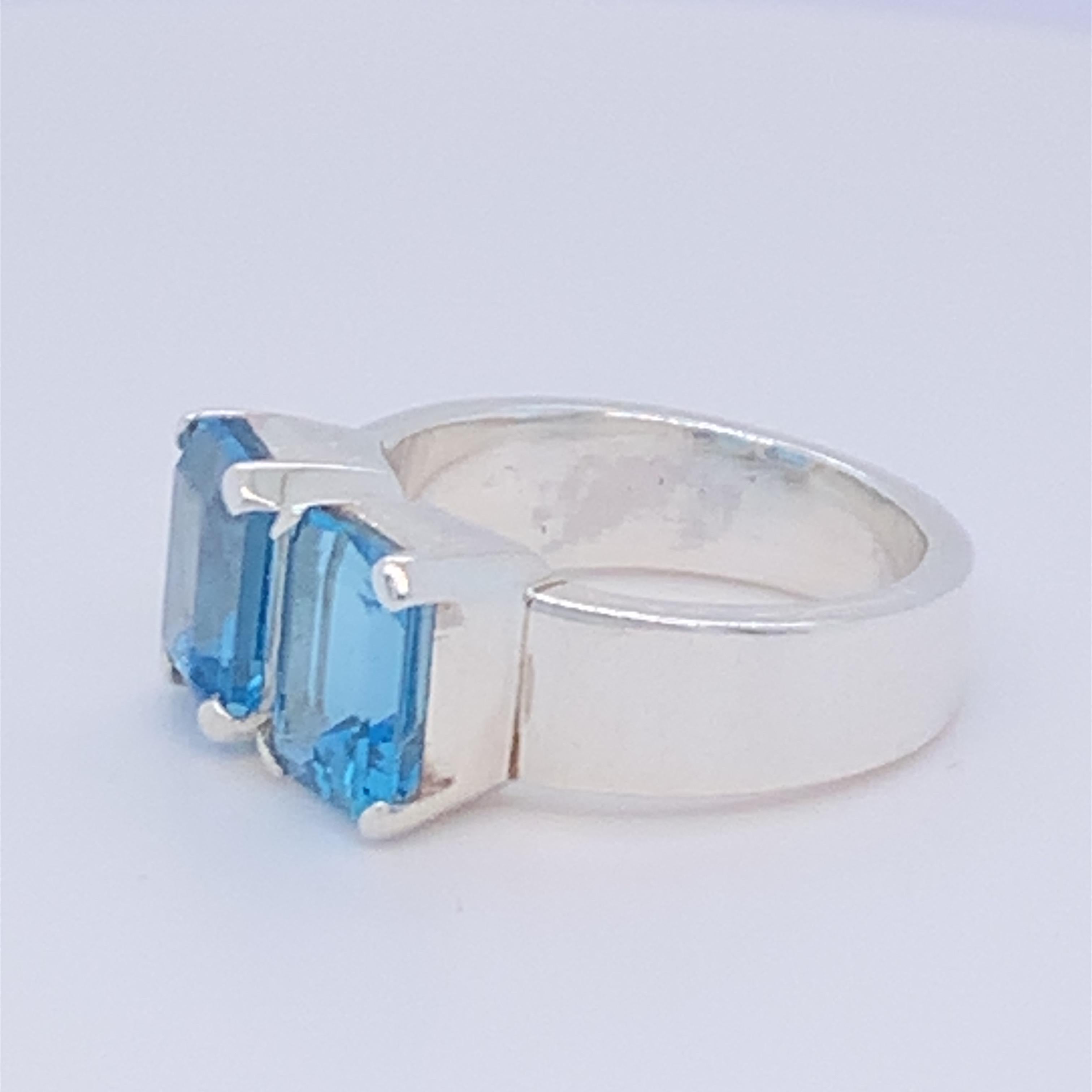 Handmade Sterling Silver Two-Stone Blue Topaz Ring For Sale 4