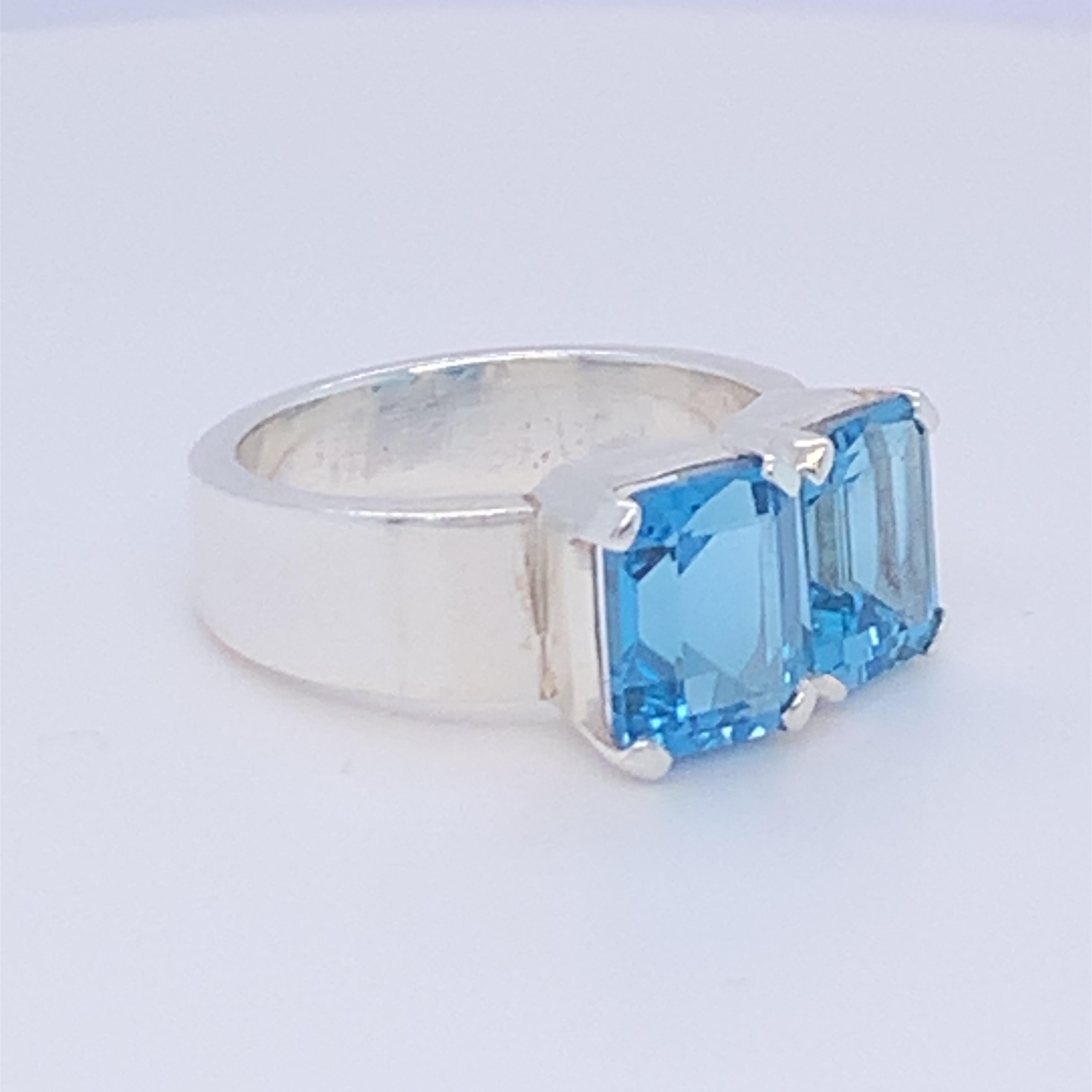 Handmade Sterling Silver Two-Stone Blue Topaz Ring For Sale 5