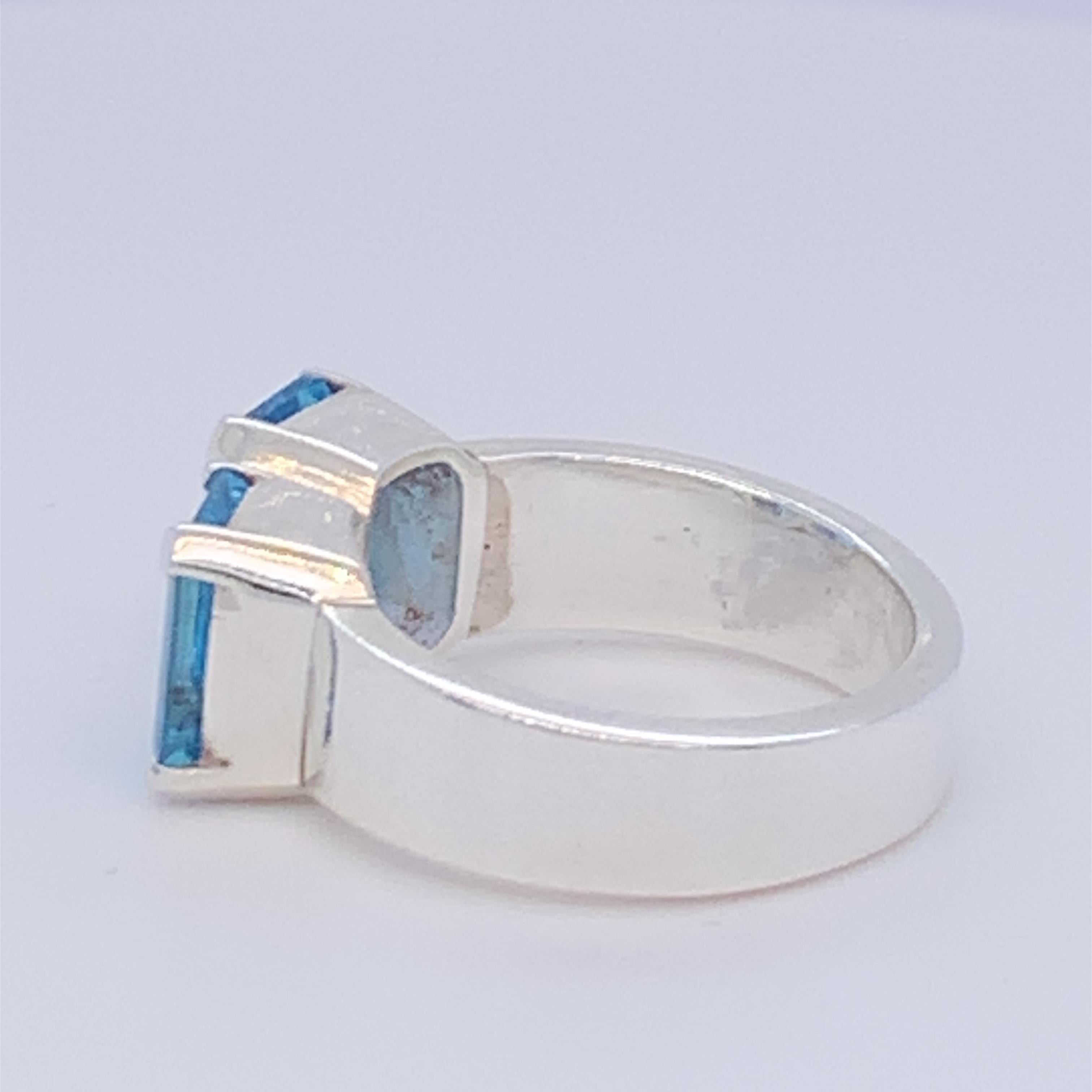 Handmade Sterling Silver Two-Stone Blue Topaz Ring For Sale 6