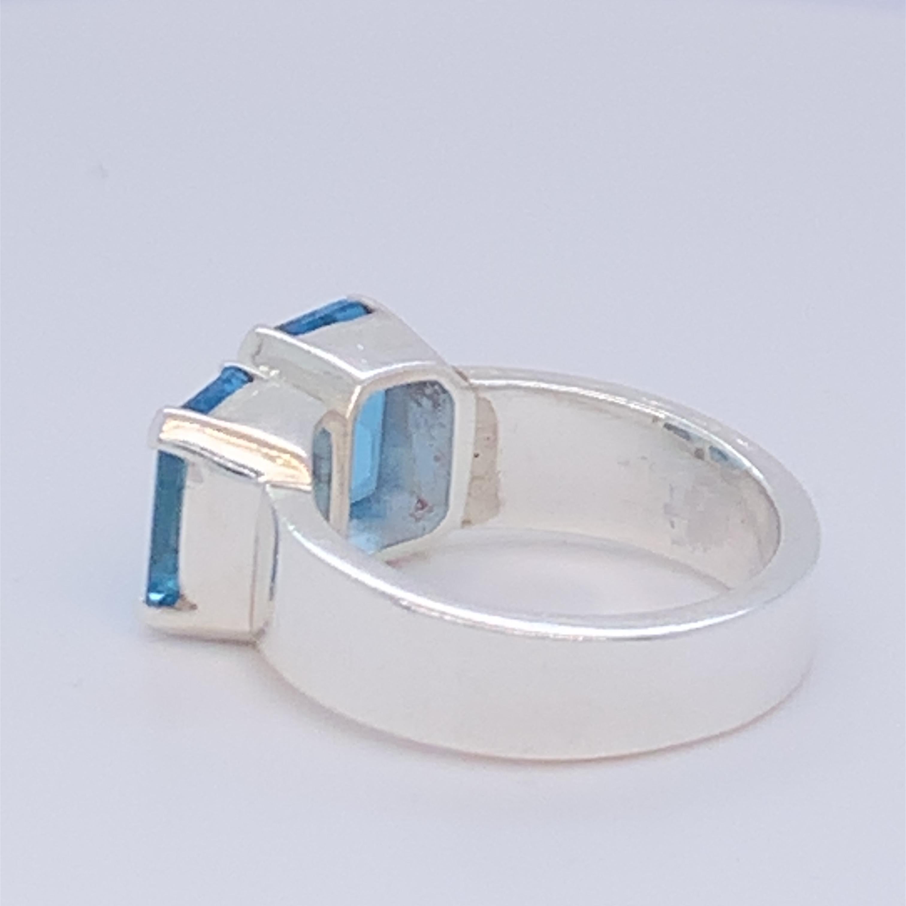 Handmade Sterling Silver Two-Stone Blue Topaz Ring For Sale 7