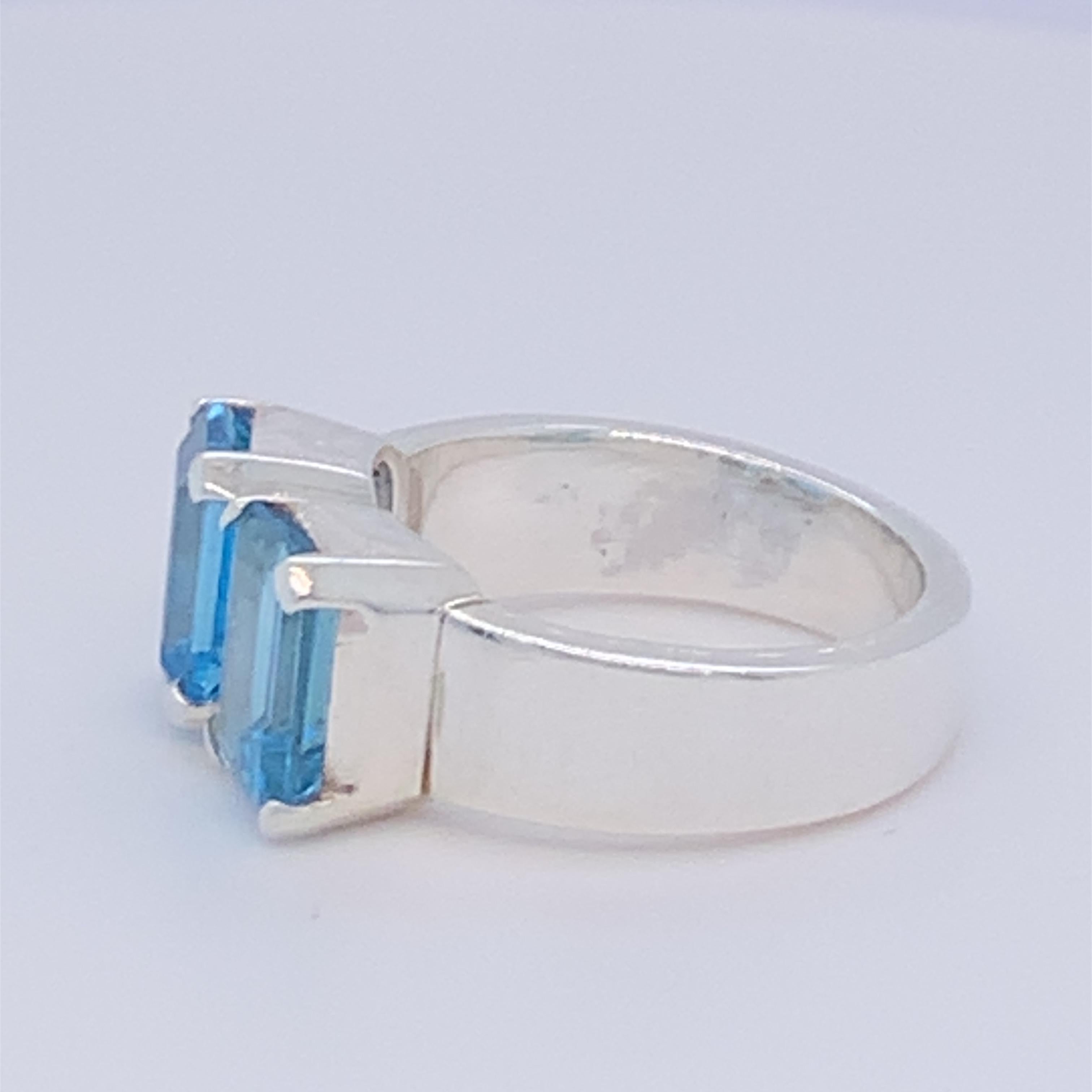 Ring aus handgefertigtem Sterlingsilber mit zwei blauen Topasen (Kunsthandwerker*in) im Angebot