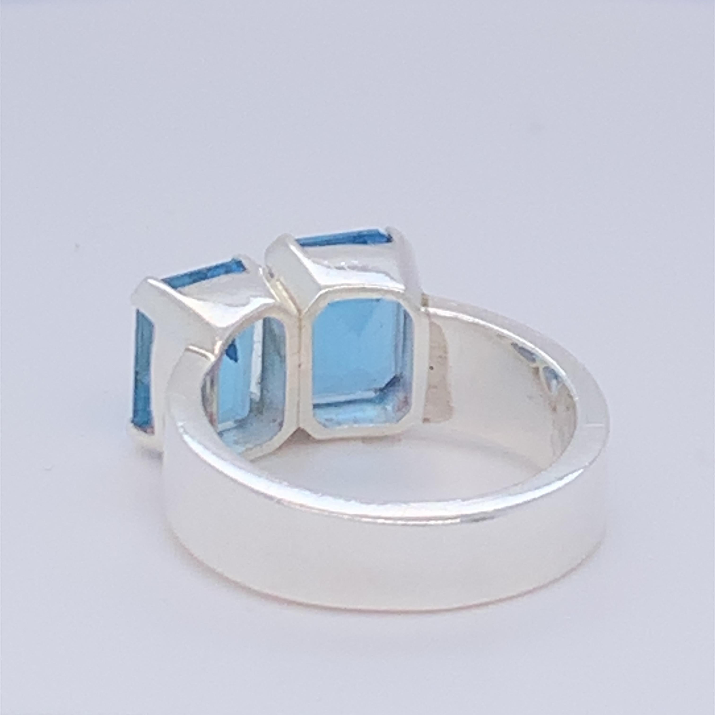Ring aus handgefertigtem Sterlingsilber mit zwei blauen Topasen im Zustand „Neu“ im Angebot in Trumbull, CT
