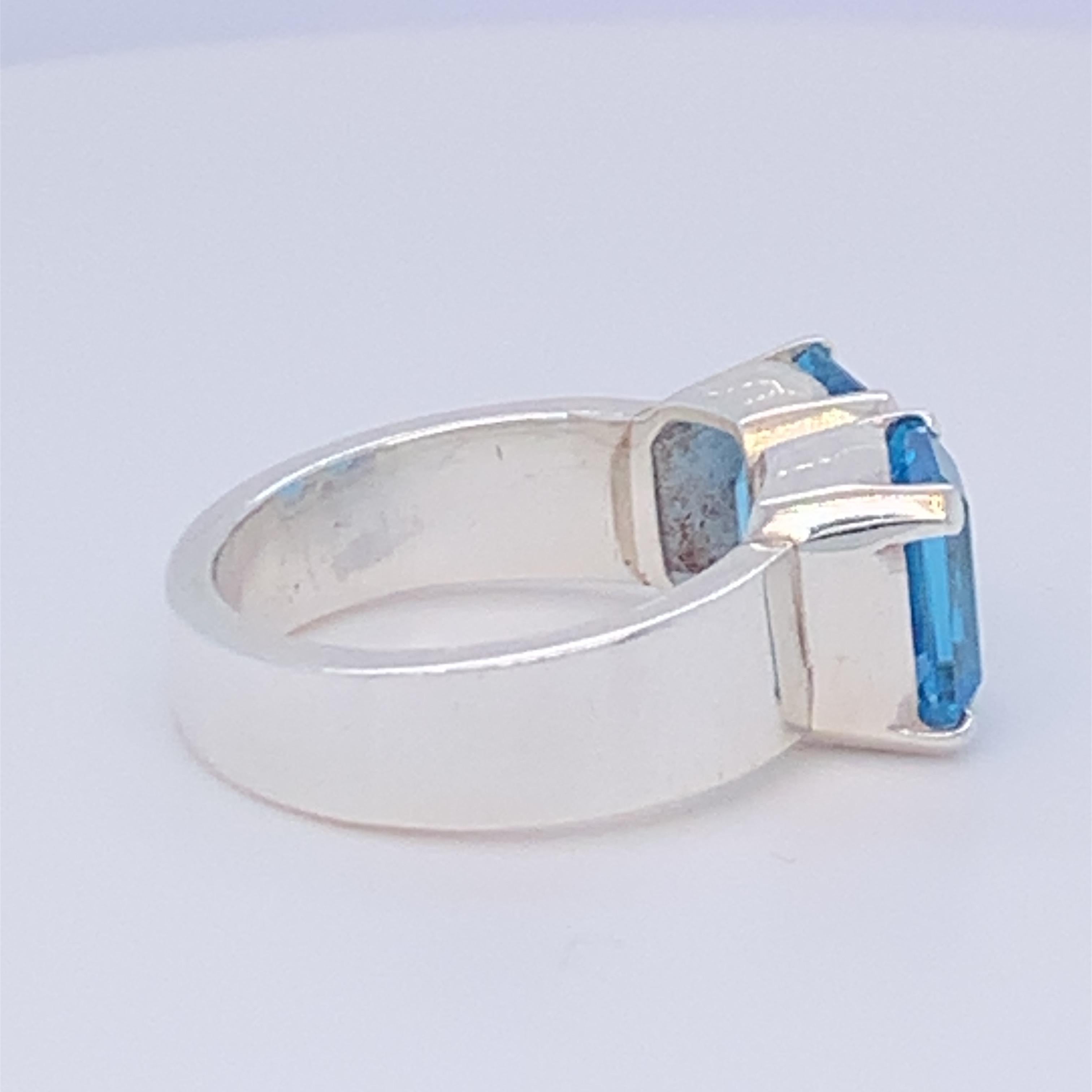 Women's Handmade Sterling Silver Two-Stone Blue Topaz Ring For Sale