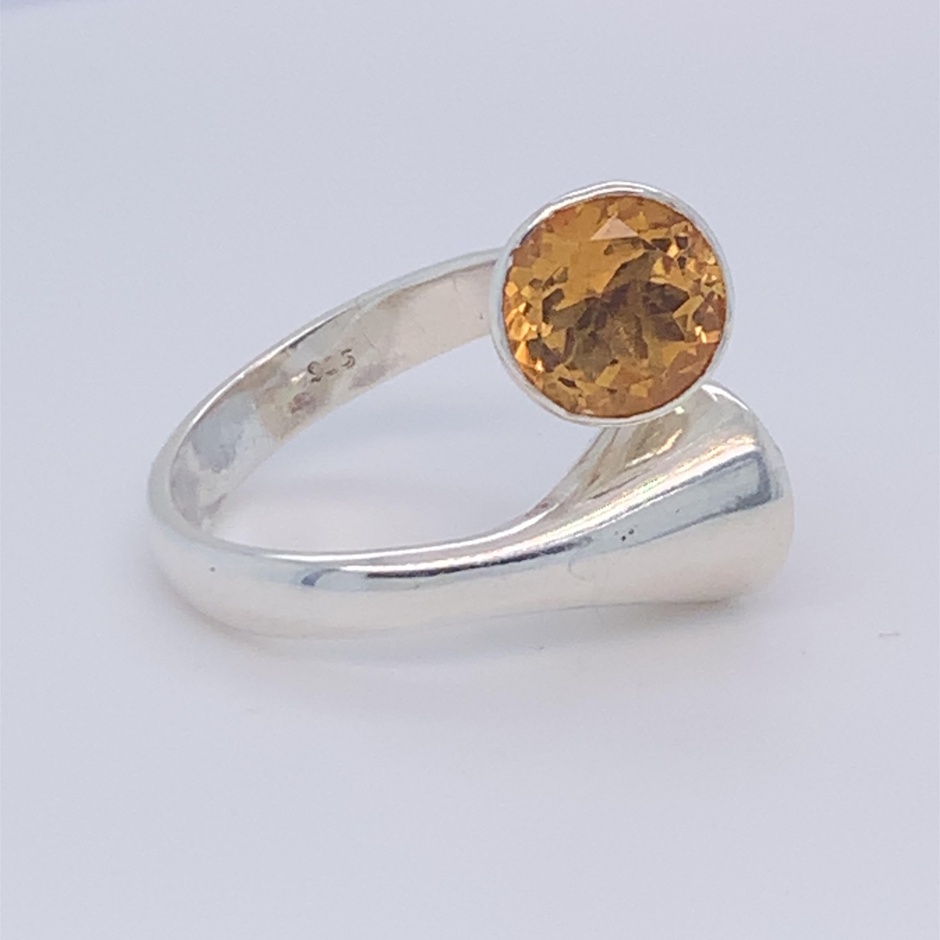 Handmade Sterling Silver Two-Stone Citrine Ring For Sale 3