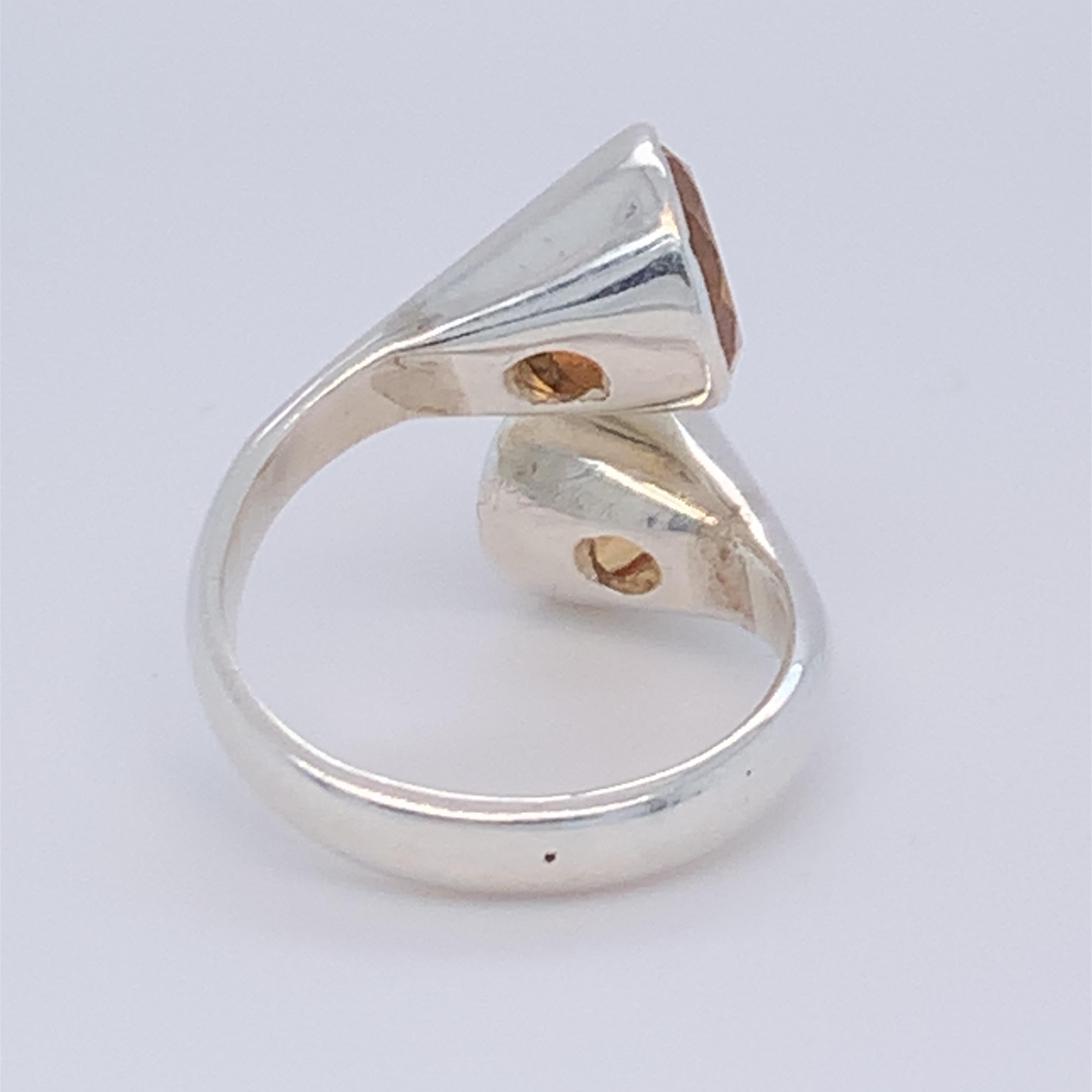 Handmade Sterling Silver Two-Stone Citrine Ring For Sale 4
