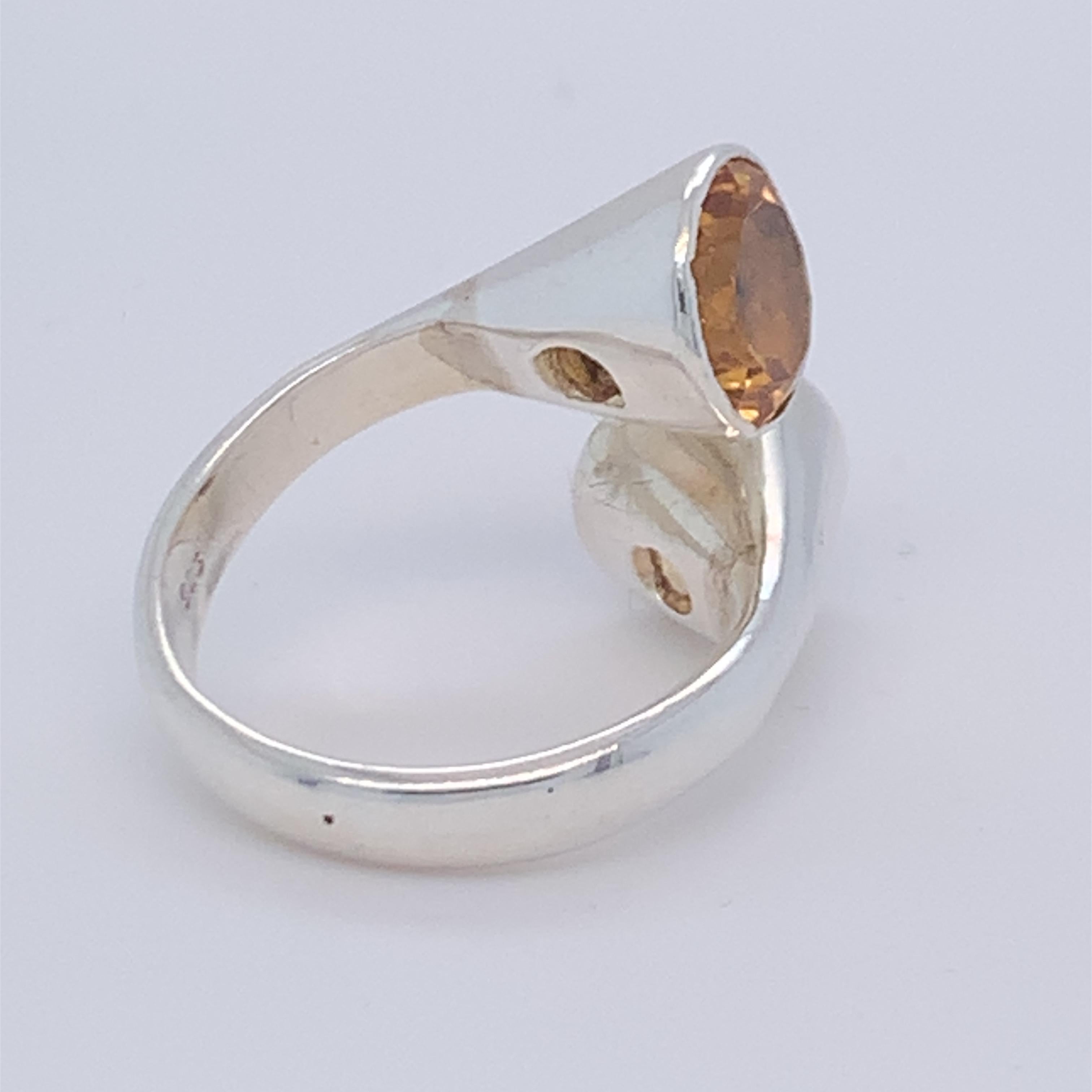 Artisan Bague en argent sterling à deux pierres et citrine, faite à la main en vente