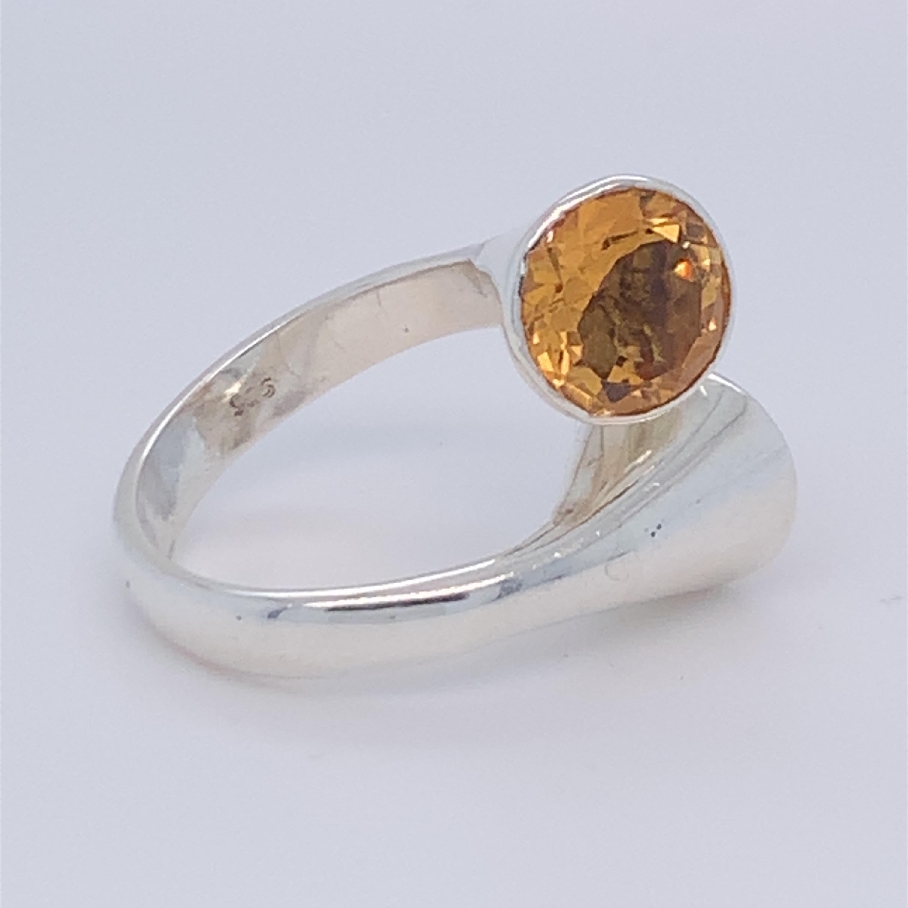 Round Cut Handmade Sterling Silver Two-Stone Citrine Ring For Sale