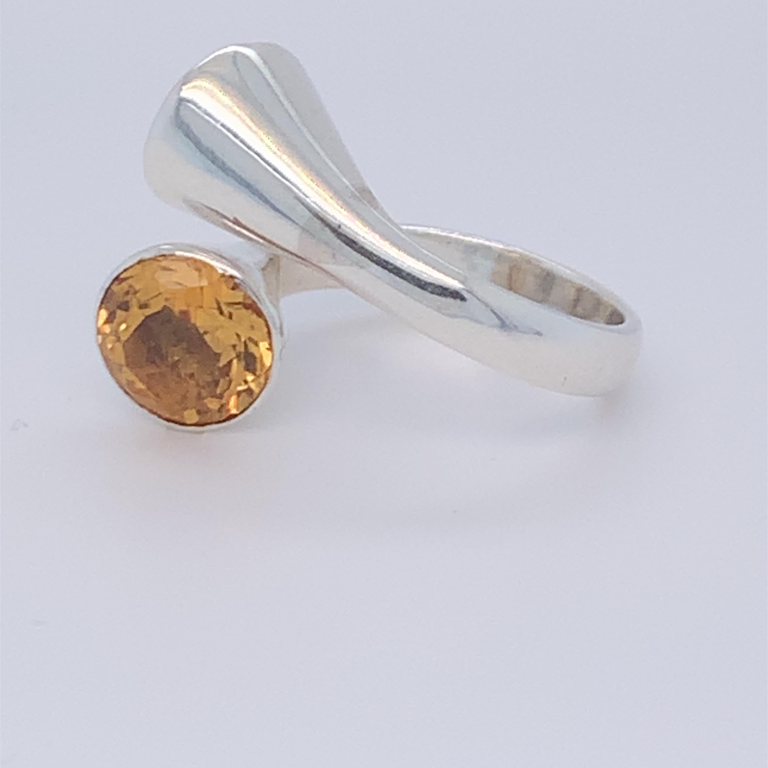 Handmade Sterling Silver Two-Stone Citrine Ring In New Condition For Sale In Trumbull, CT