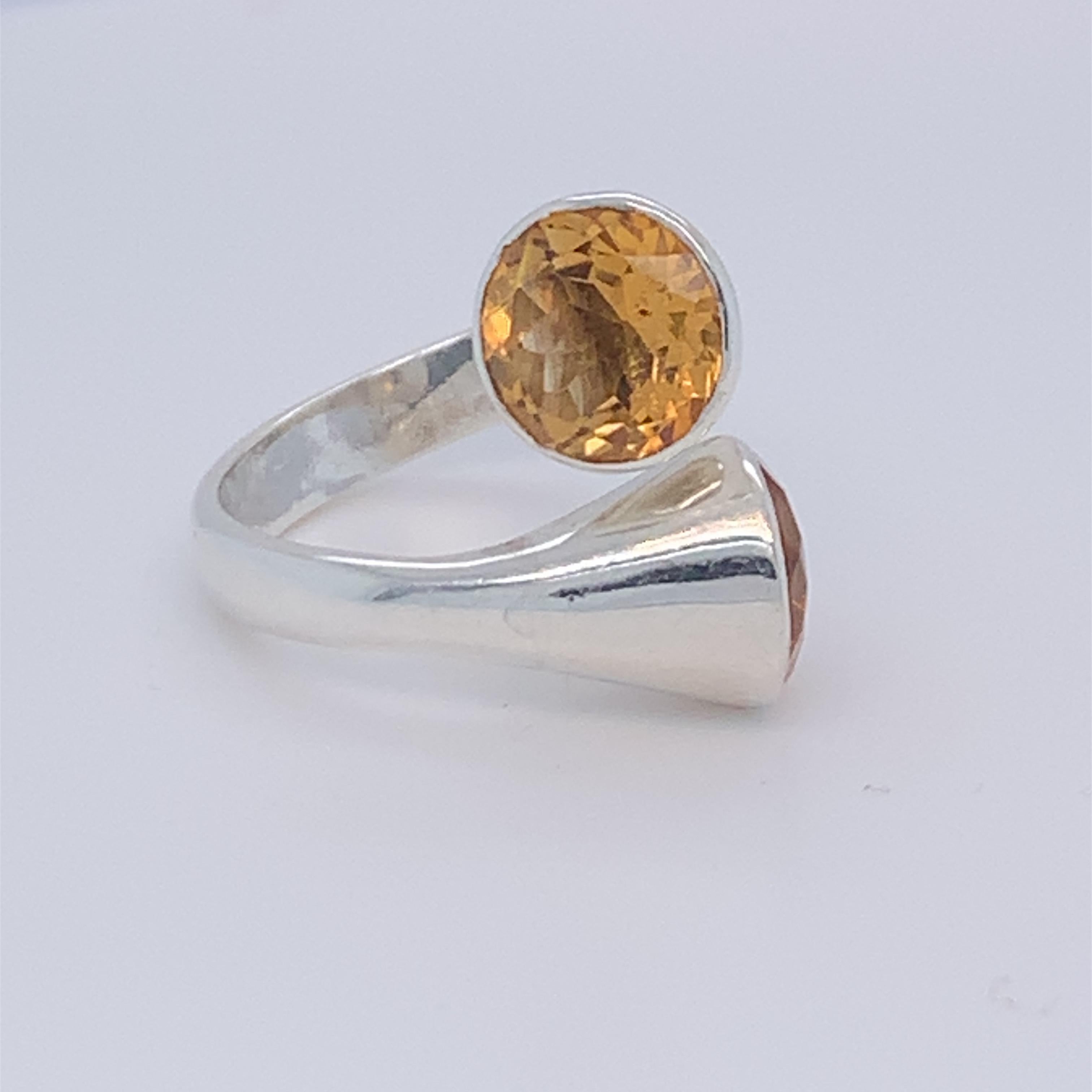 Women's Handmade Sterling Silver Two-Stone Citrine Ring For Sale