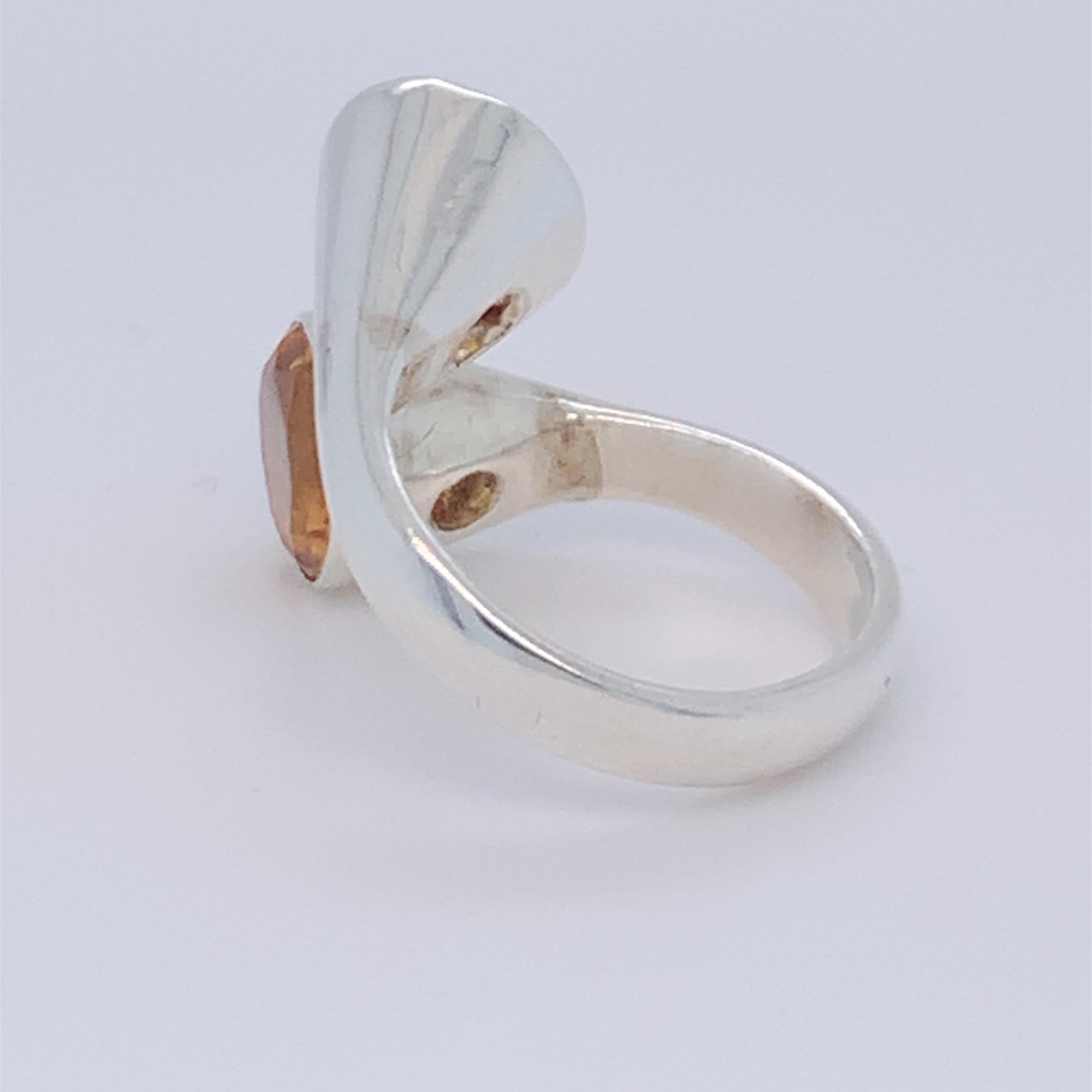 Anello con due pietre di citrino in argento Sterling fatto a mano in vendita 2