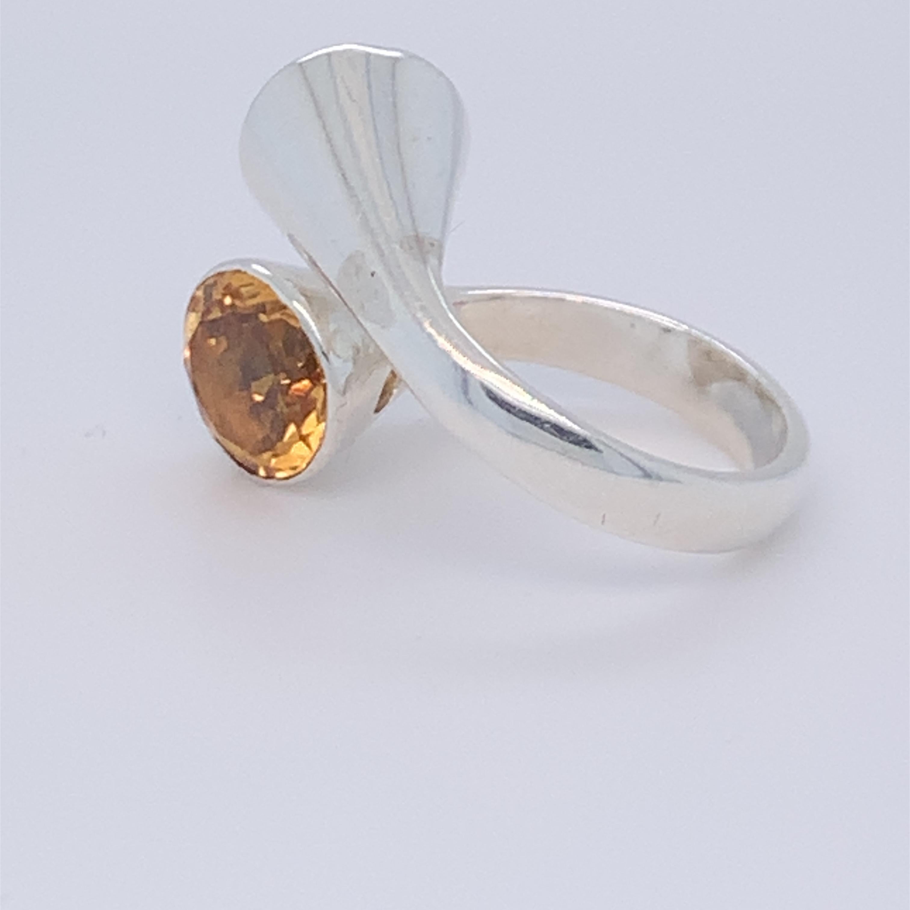 Handmade Sterling Silver Two-Stone Citrine Ring For Sale 2