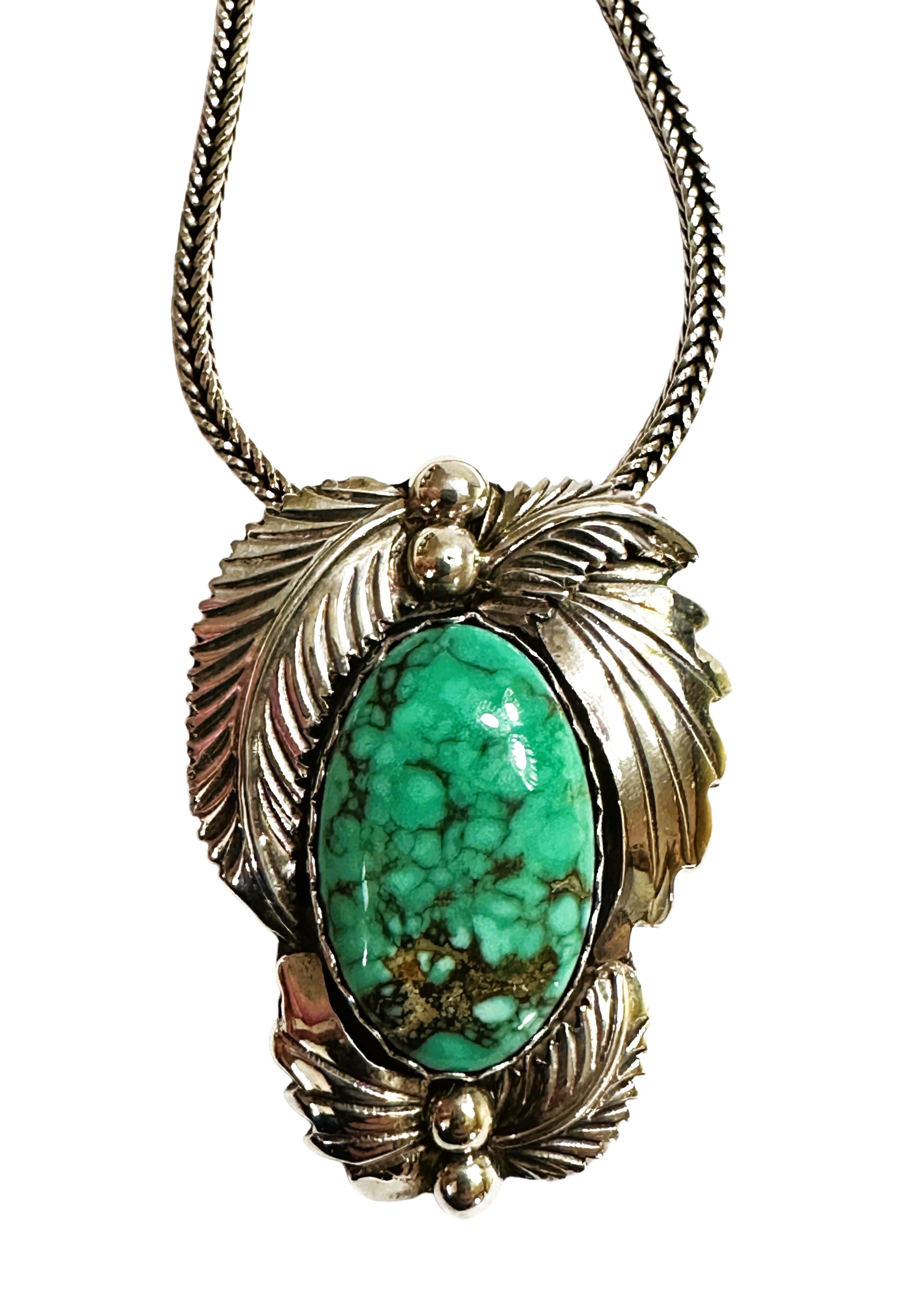 Handmade Sterling Turquoise Pendant & Sterling Chain Carico Lake Mine 2