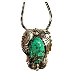 Retro Handmade Sterling Turquoise Pendant & Sterling Chain Carico Lake Mine