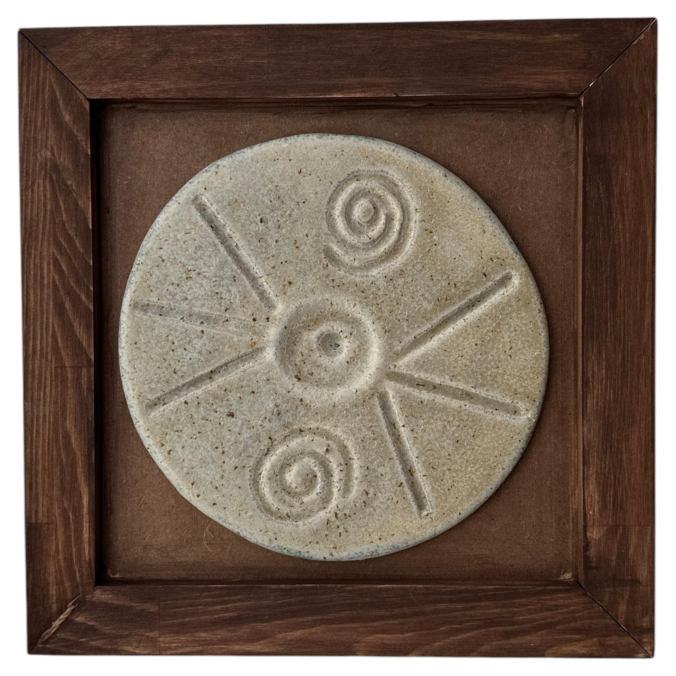 Handmade Stoneware Ceramic Wall Panel with Textured Discs For Sale