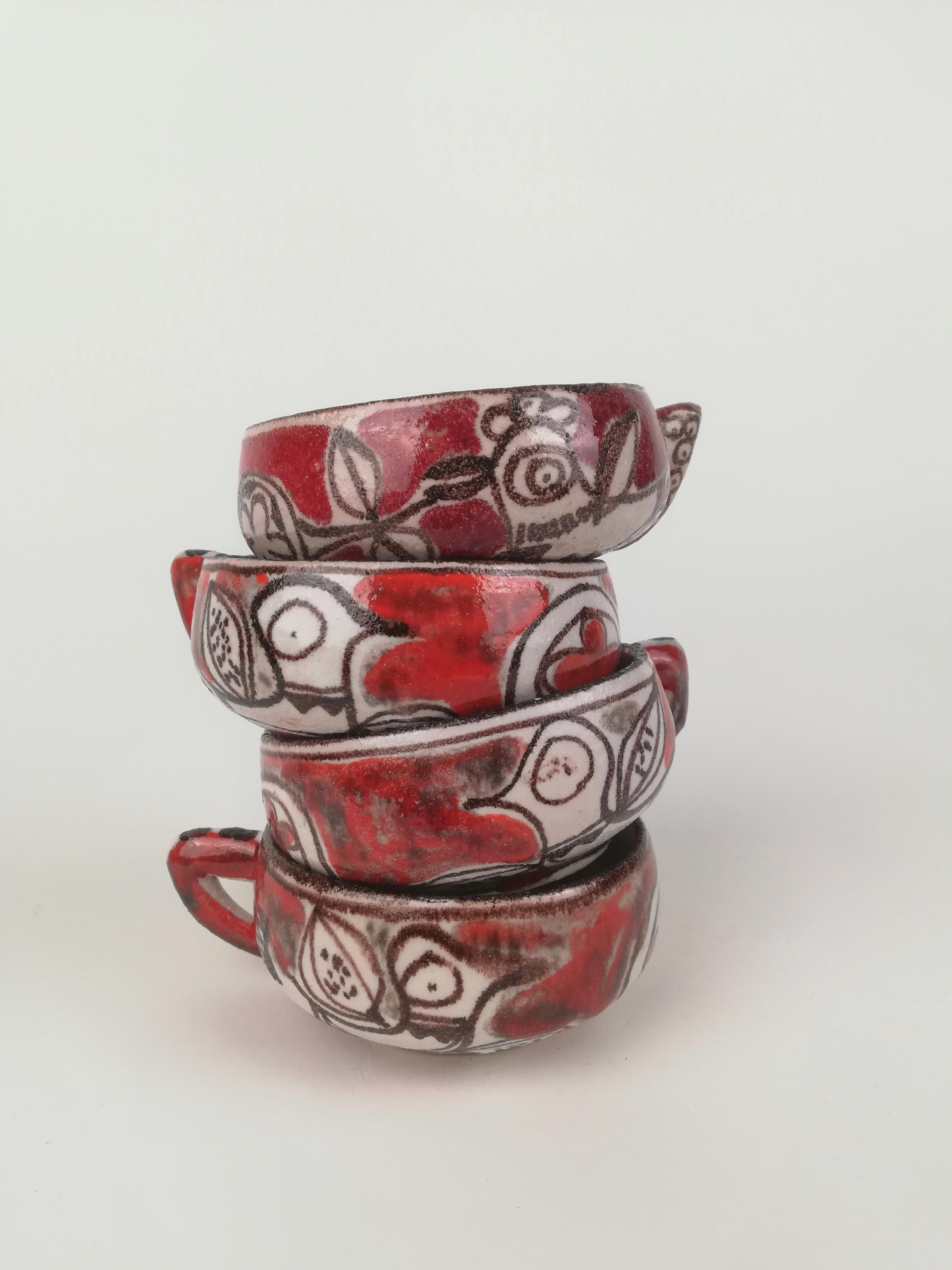 Mid-Century Modern Handmade Stoneware Coffee Set in the style of Guido Gambone, Italy, 1950s For Sale