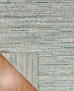 Handmade Striated Wool Rug in Sea Green and Neutral Tones