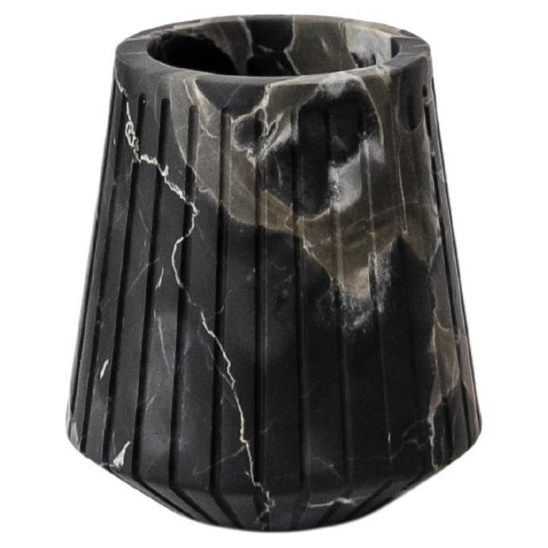 Handmade Striped Short Vase in Portoro Marble