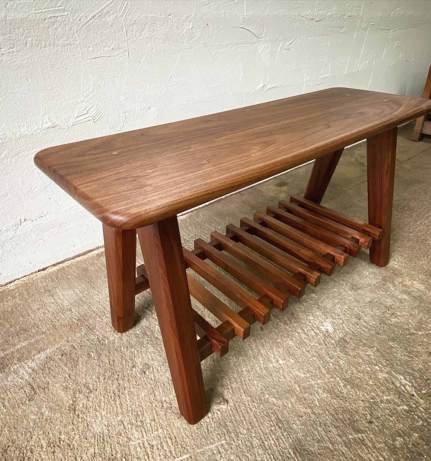 Wood Handmade Stroll Bench from Liminal Studio, Walnut, White Oak For Sale