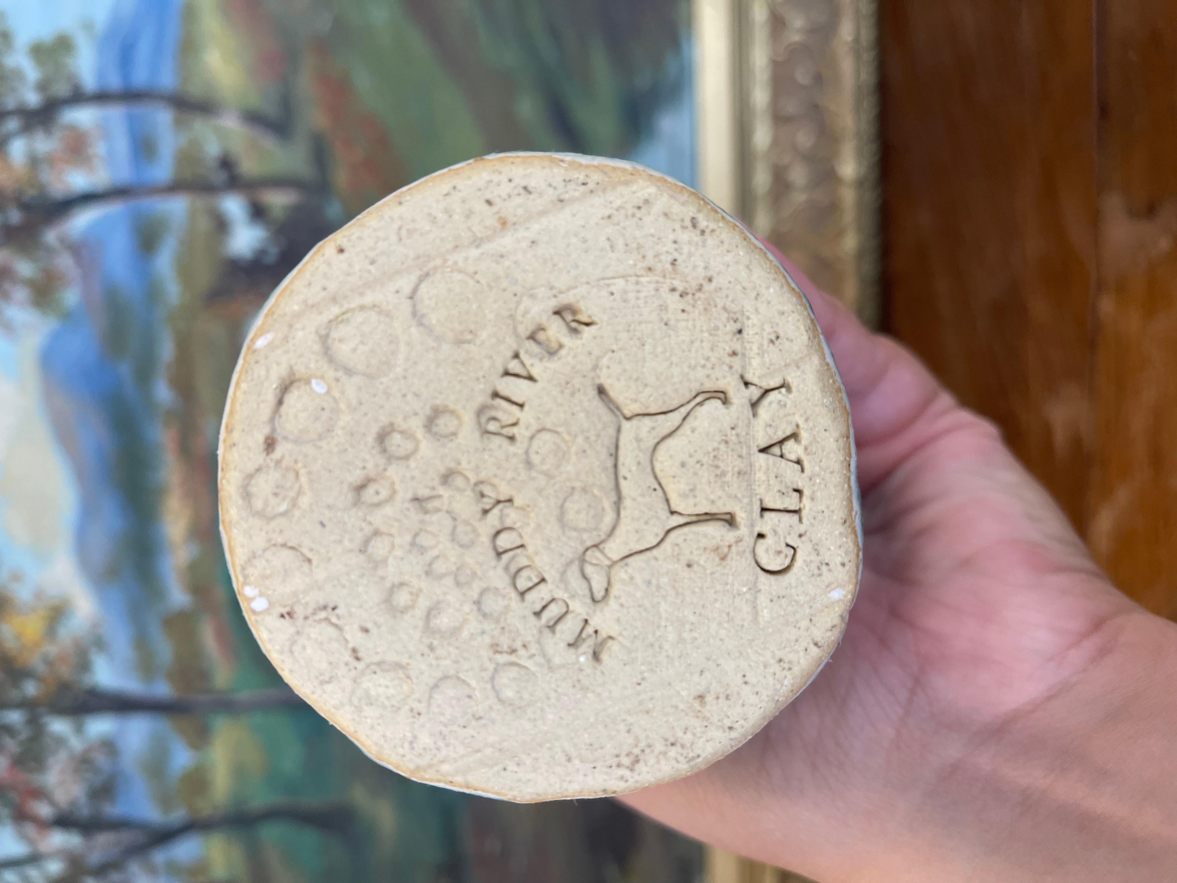 Handmade Studio Pottery Blue Face Vase by Muddy River Clay For Sale 4