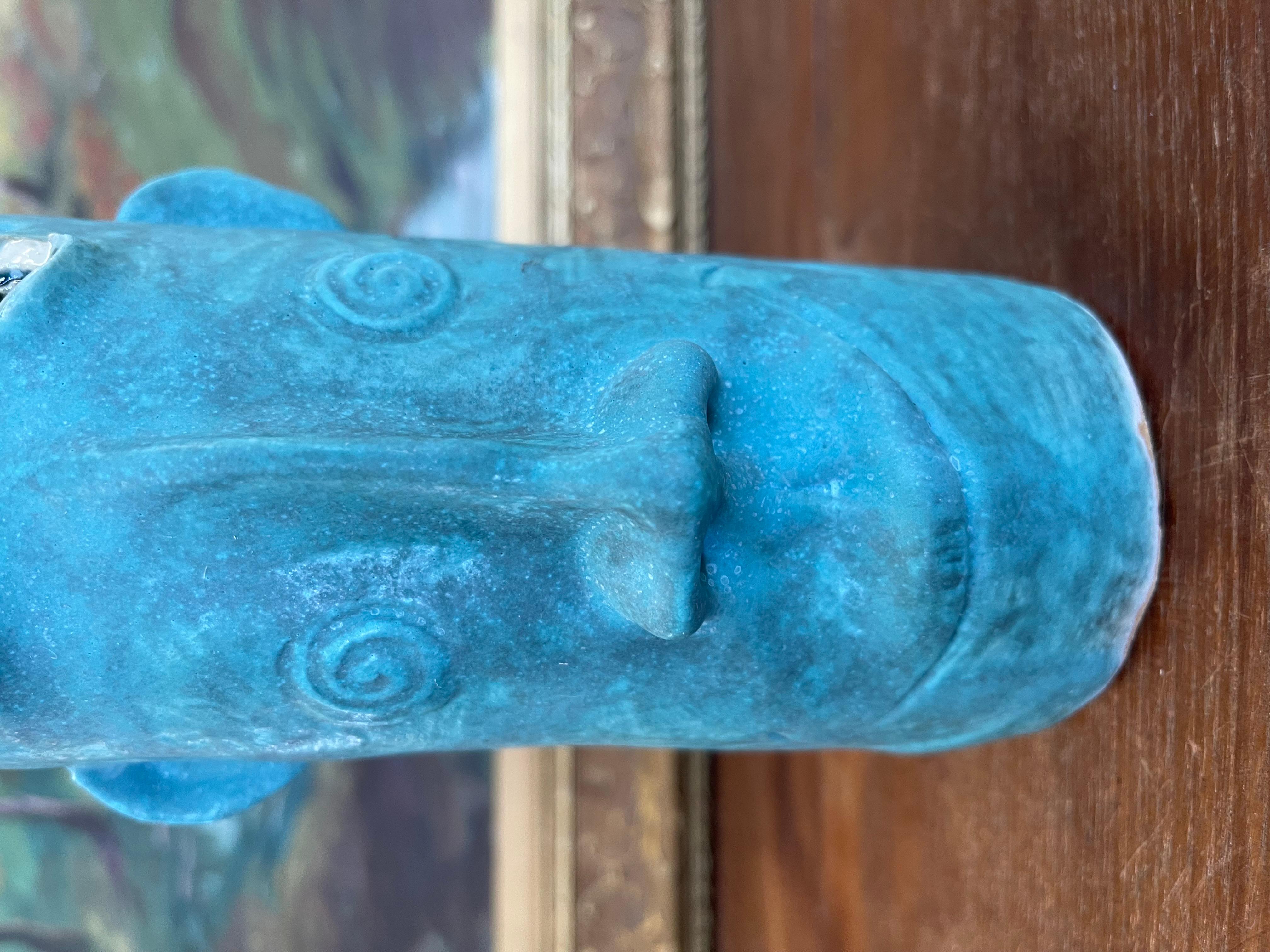 Handmade Studio Pottery Blue Face Vase by Muddy River Clay In Good Condition For Sale In Seattle, WA