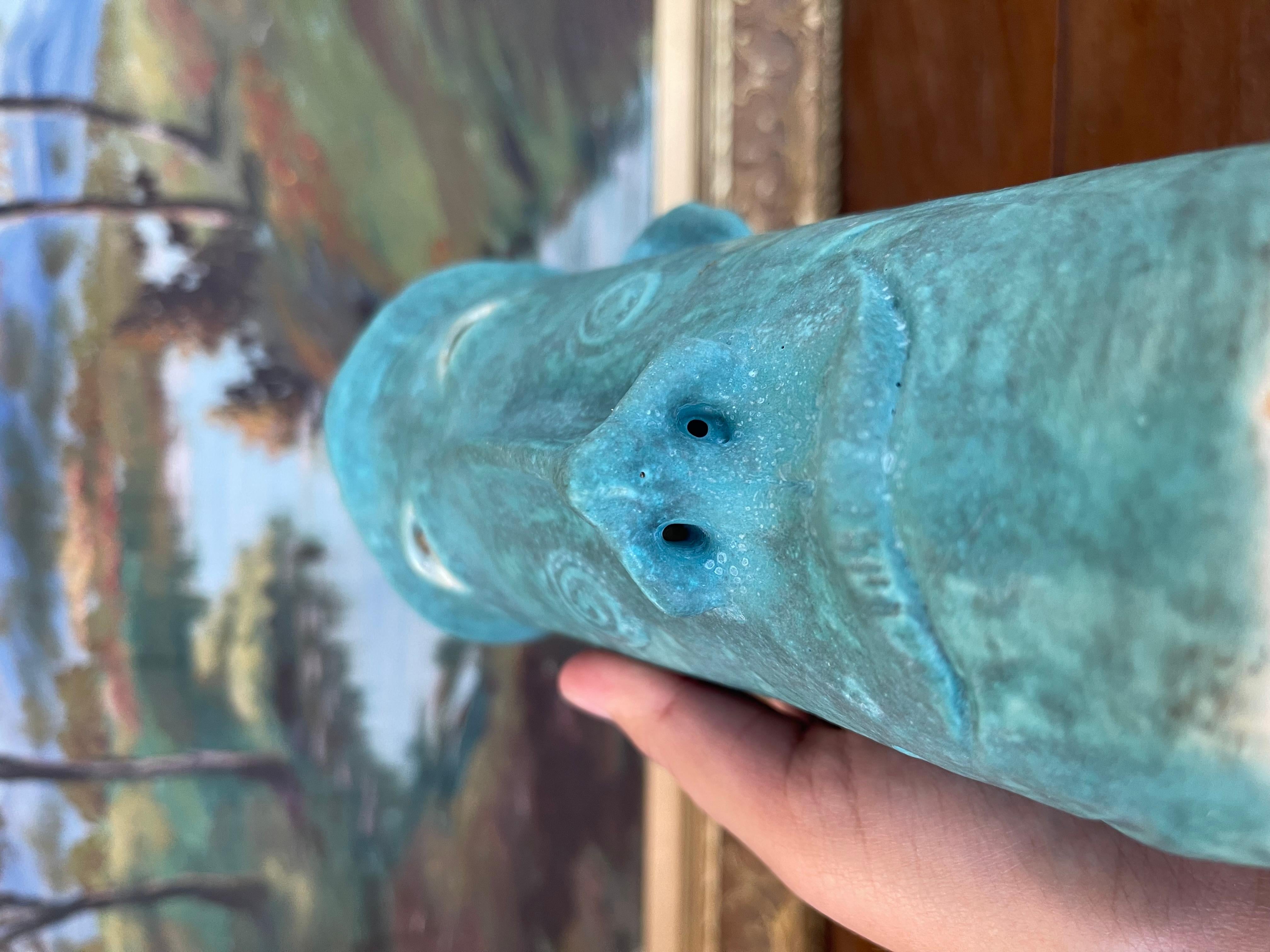 Ceramic Handmade Studio Pottery Blue Face Vase by Muddy River Clay For Sale