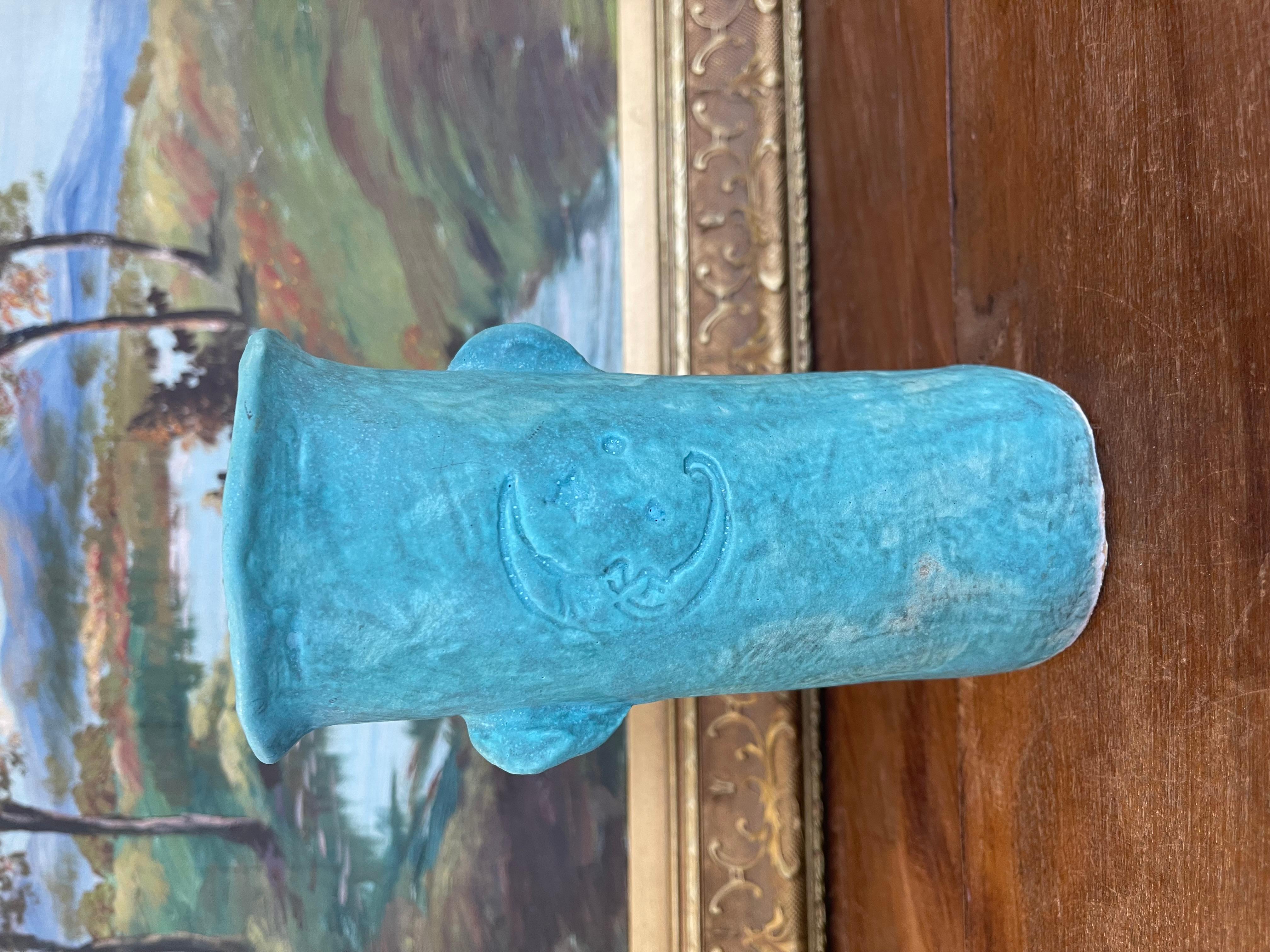 Handmade Studio Pottery Blue Face Vase by Muddy River Clay For Sale 1