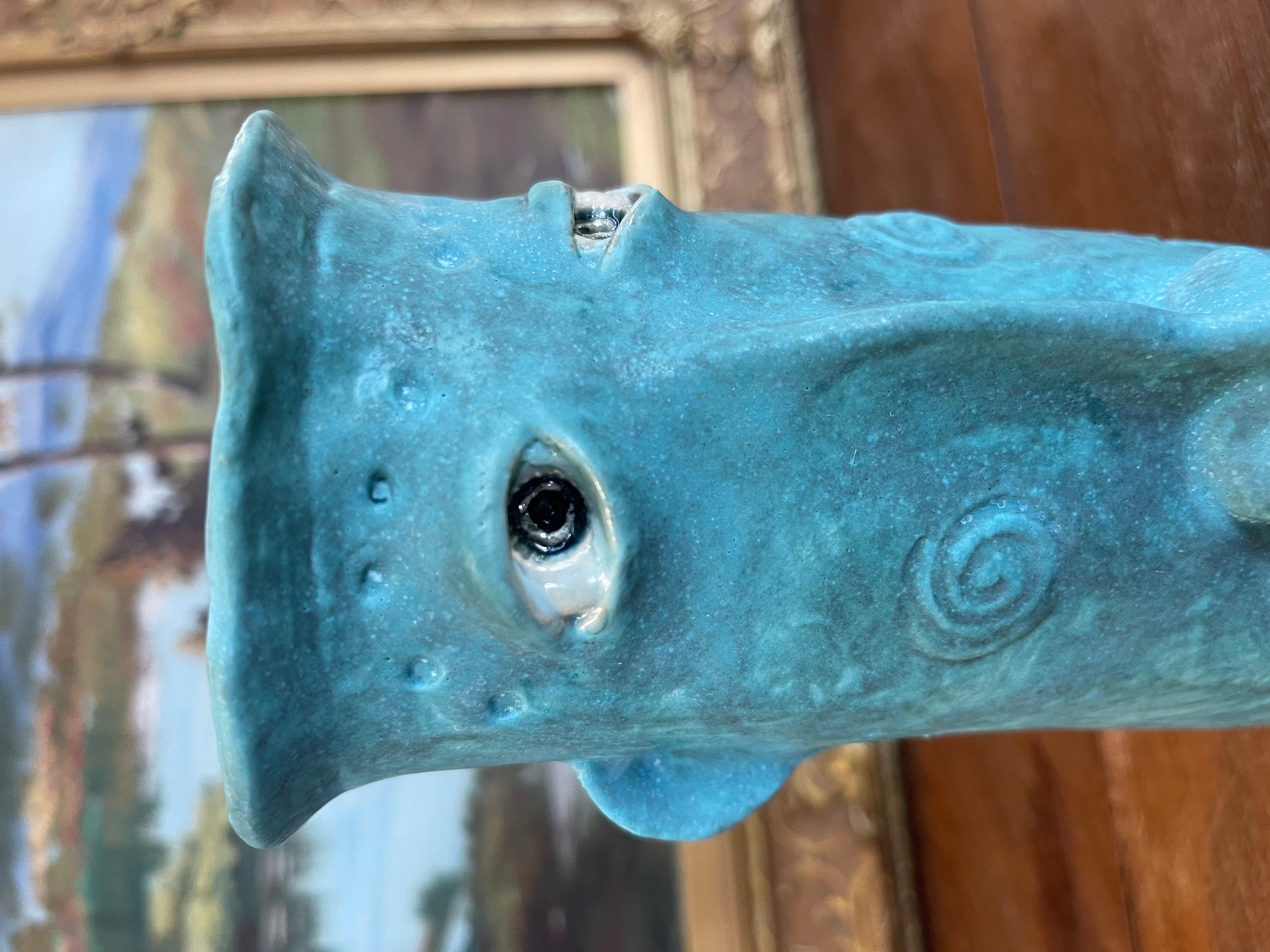 Handmade Studio Pottery Blue Face Vase by Muddy River Clay For Sale 2