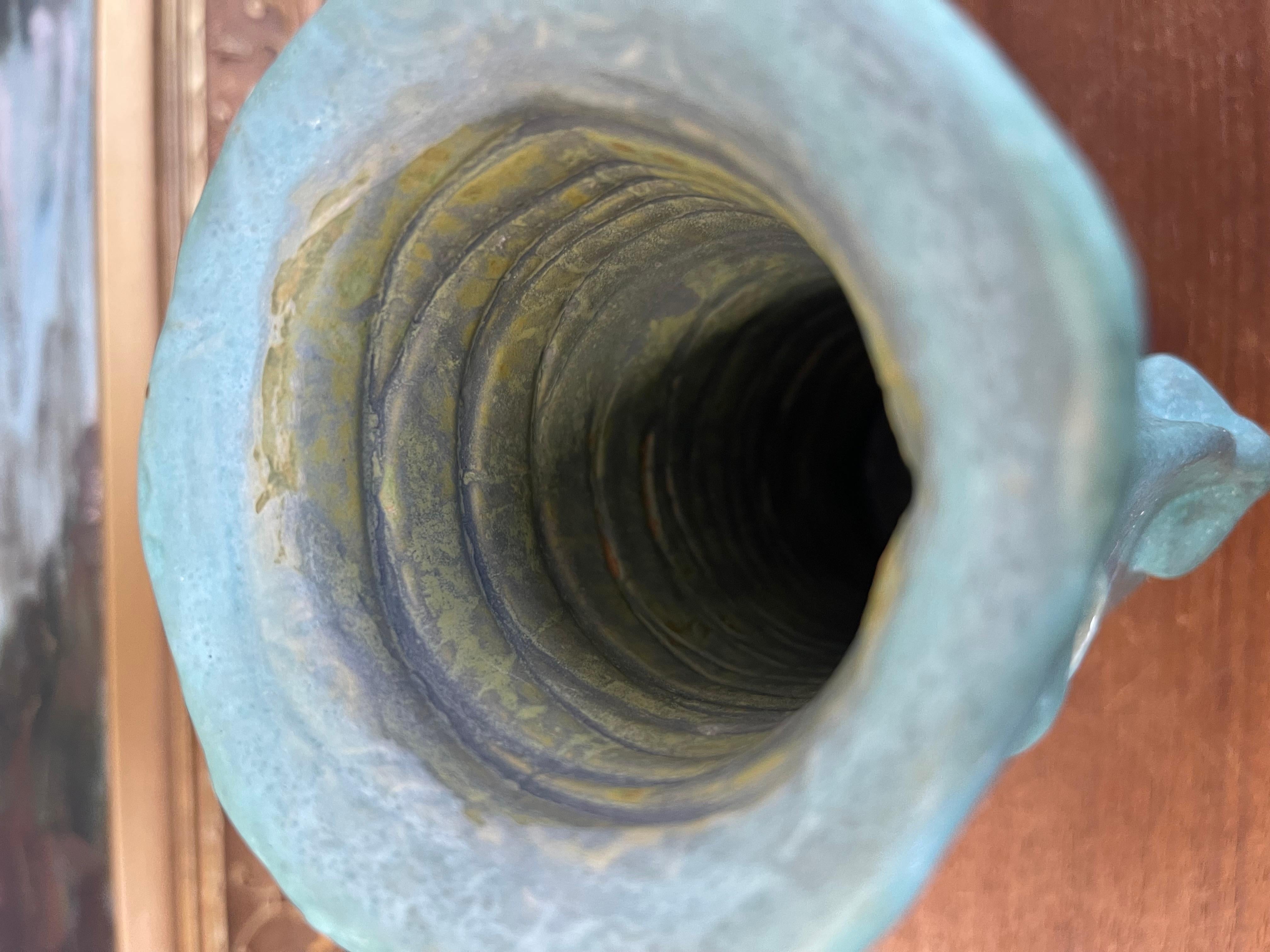Handmade Studio Pottery Blue Face Vase by Muddy River Clay For Sale 3