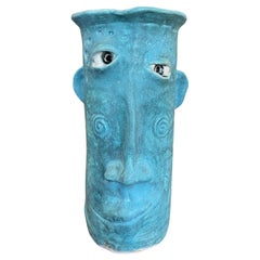 Handmade Studio Pottery Blue Face Vase by Muddy River Clay