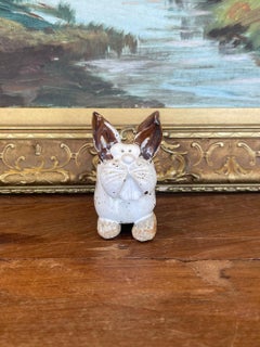 Handmade Studio Pottery Bunny Card Holder with Brown Glaze Accents.