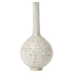 Handmade Studio Pottery Gourd Bottle Vase in White Lava-Glaze, Signed
