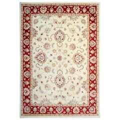 Tapis de style Ziegler de Sultanabad en laine crème et rouge fait à la main