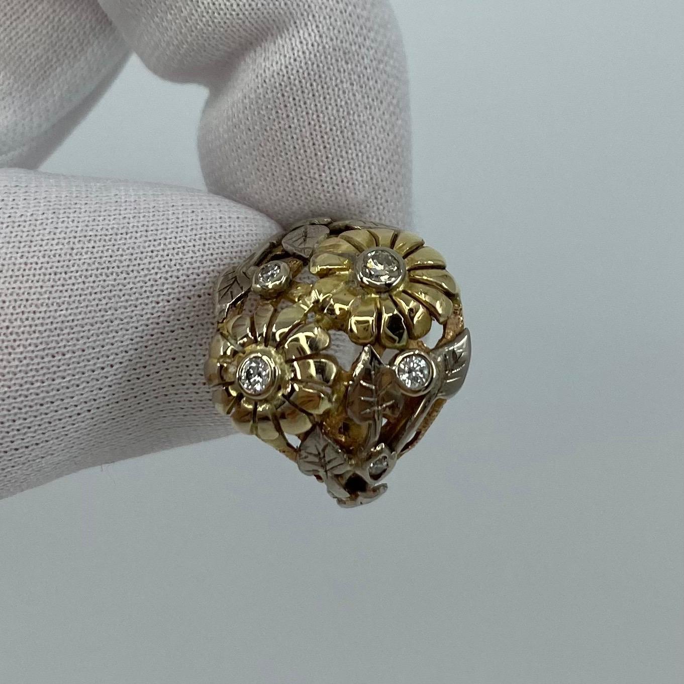 Handmade Summertime Flower Mixed 18 Karat Gold & Diamond Autumn Art Nouveau Ring For Sale 5