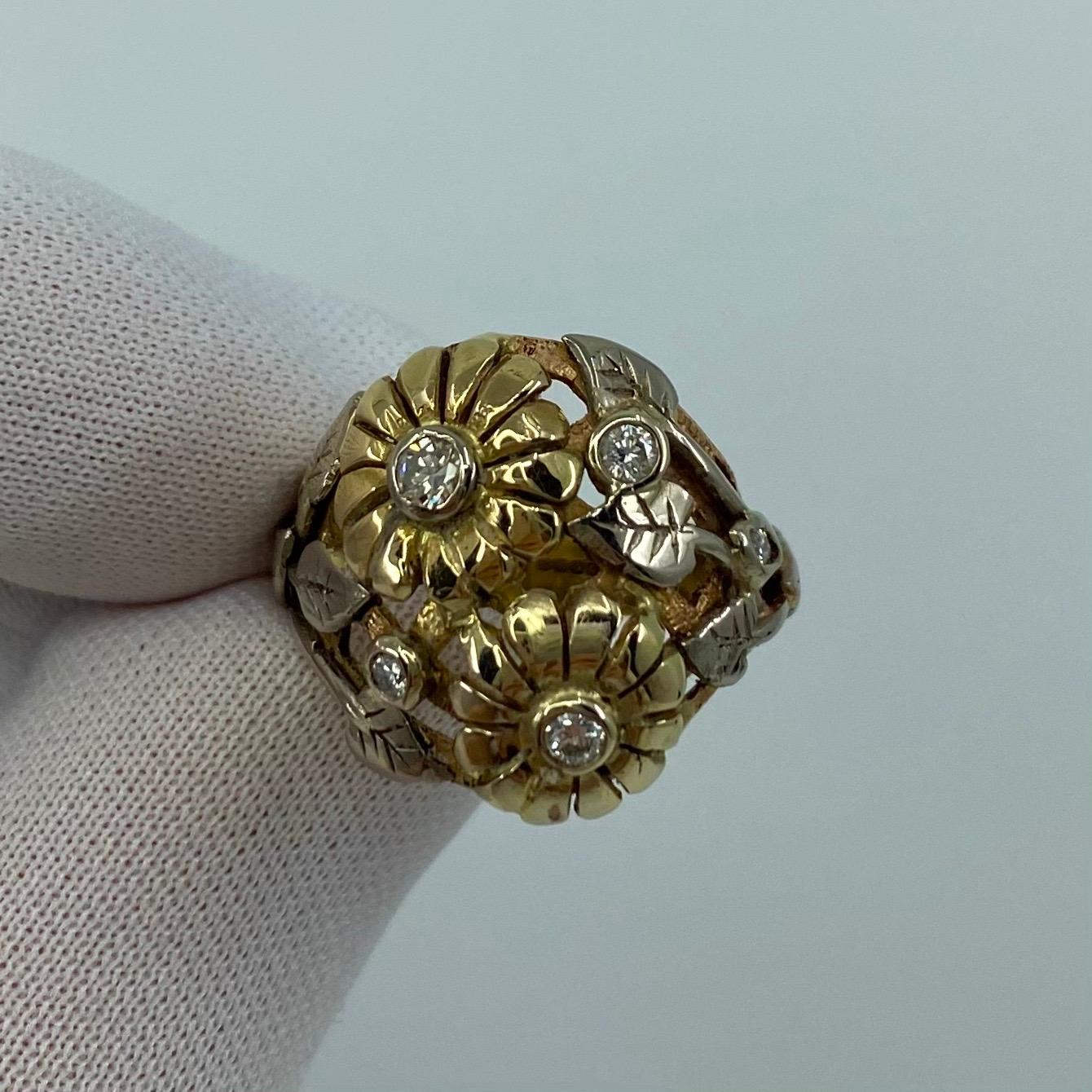 Women's or Men's Handmade Summertime Flower Mixed 18 Karat Gold & Diamond Autumn Art Nouveau Ring For Sale