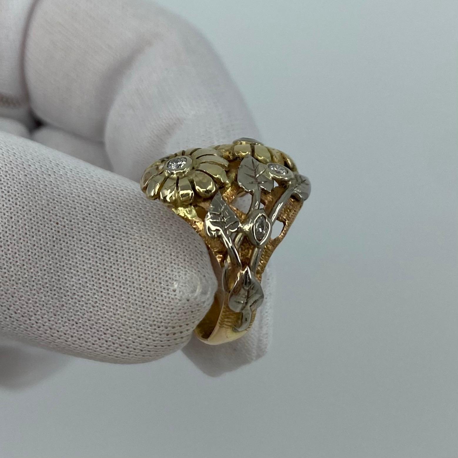 Handgefertigter Sommerblumen-Ring aus 18 Karat Gold mit Diamanten im Jugendstil für Damen oder Herren im Angebot