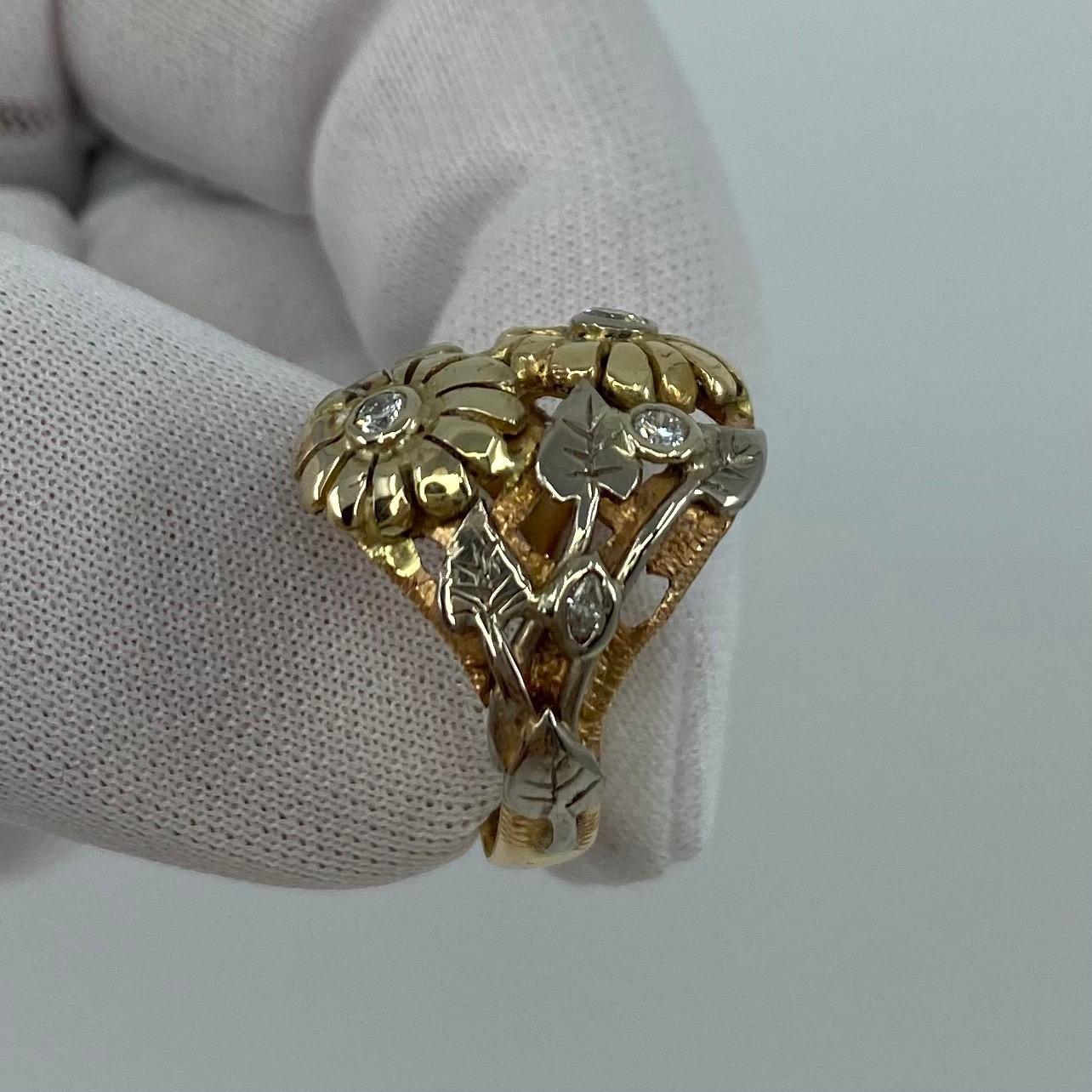 Handmade Summertime Flower Mixed 18 Karat Gold & Diamond Autumn Art Nouveau Ring For Sale 2