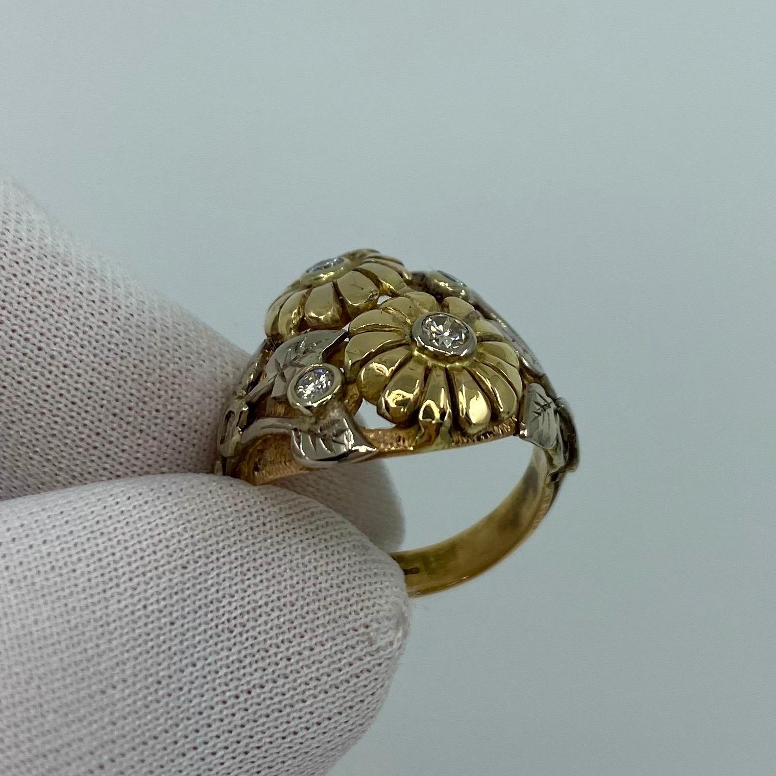 Handmade Summertime Flower Mixed 18 Karat Gold & Diamond Autumn Art Nouveau Ring For Sale 3