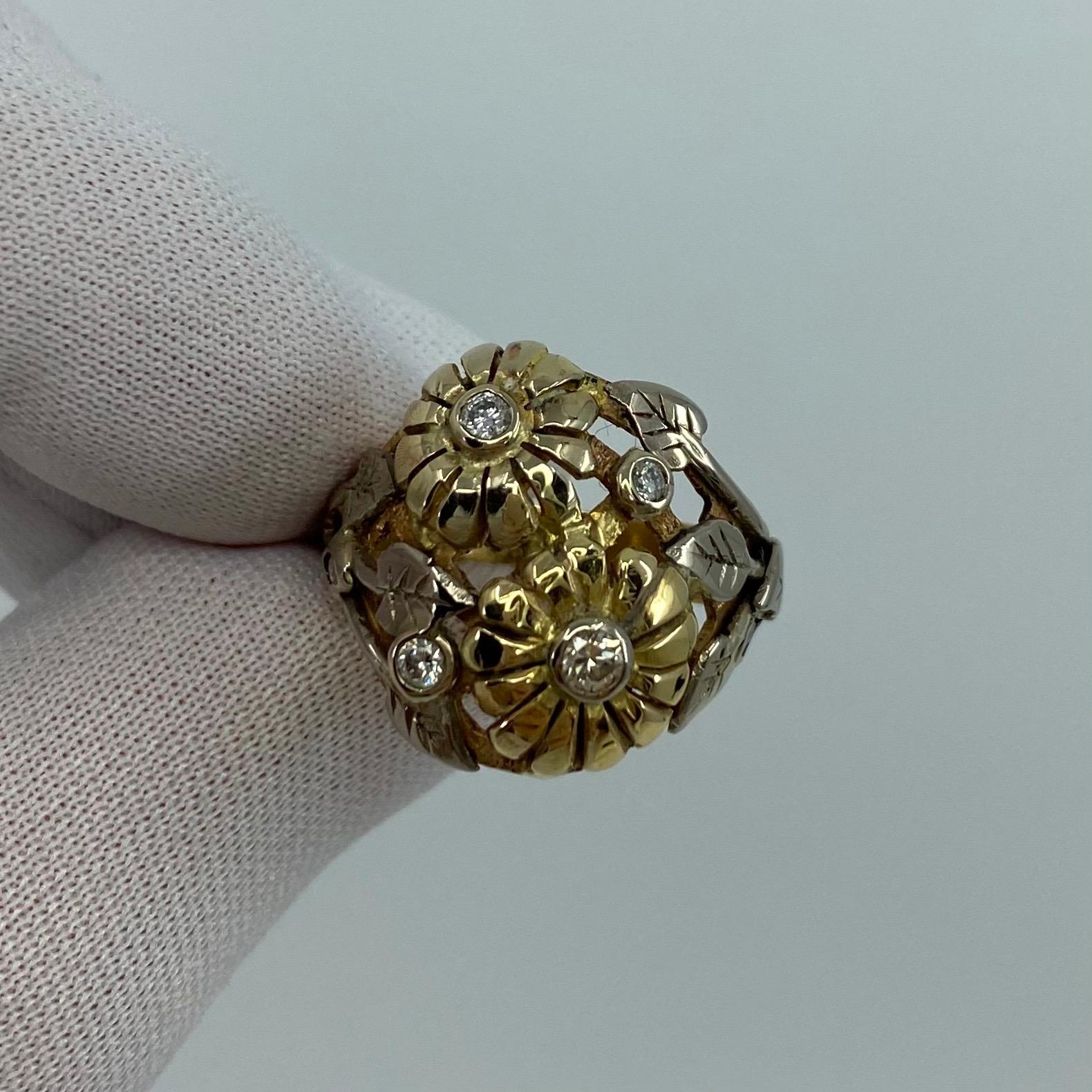 Handmade Summertime Flower Mixed 18 Karat Gold & Diamond Autumn Art Nouveau Ring For Sale 4