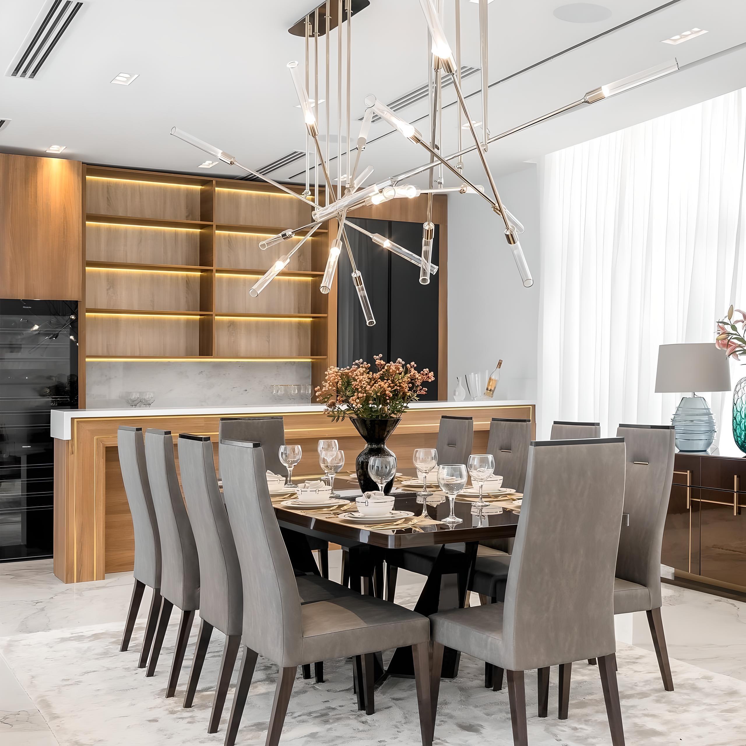 European Handmade Suspension Light with Sleek Brass Tubes and Glass For Sale