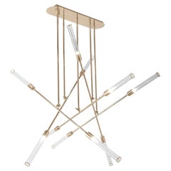 Handmade Suspension Light with Sleek Brass Tubes and Glass