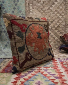Handmade Suzani Uzbek Tribal Cushion Cover Brown Wool Scatter Pillow