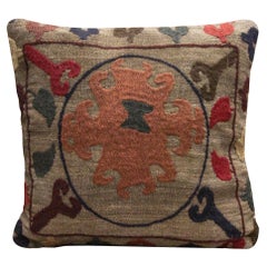 Cojín Suzani Uzbeko Tribal Hecho a Mano Funda de Lana Marrón Almohada Scatter