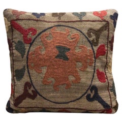 Retro Handmade Suzani Uzbek Tribal Cushion Cover Brown Wool Scatter Pillow