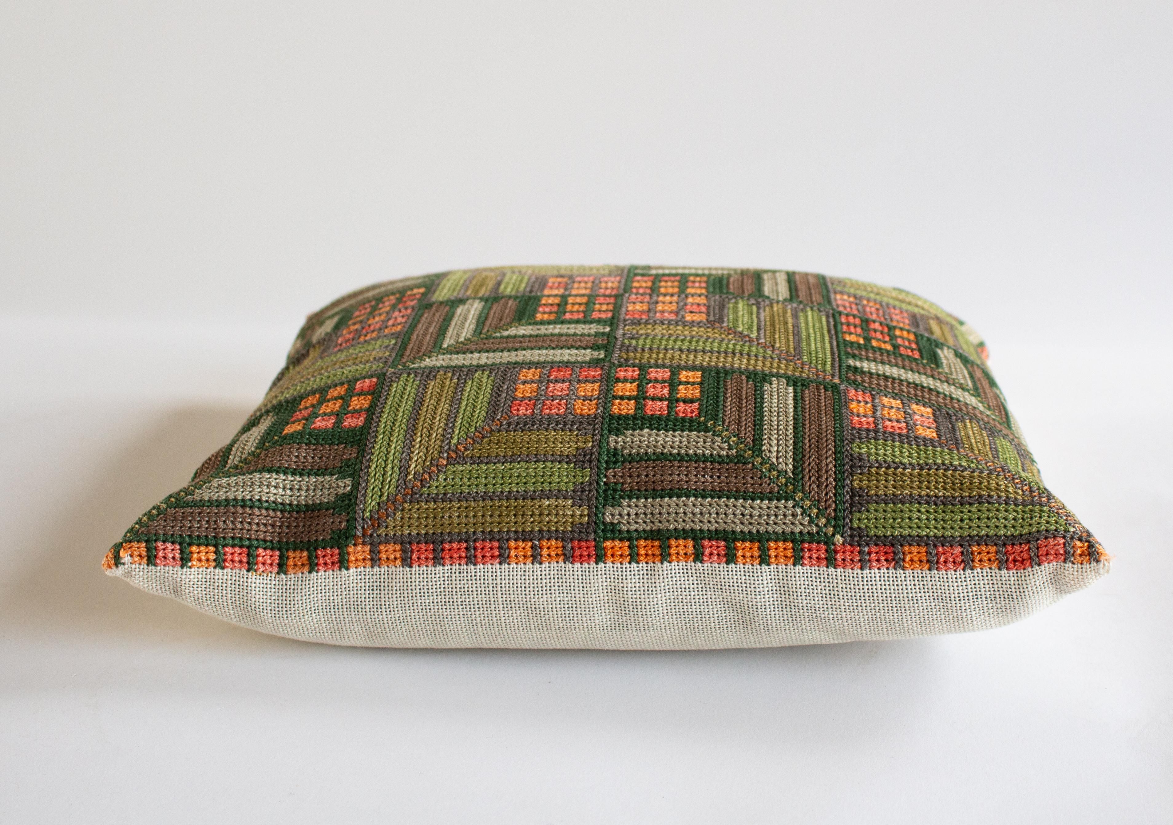 Mid-Century Modern Handmade Swedish Midcentury Geometric Inspired Needlepoint Pillow.  For Sale
