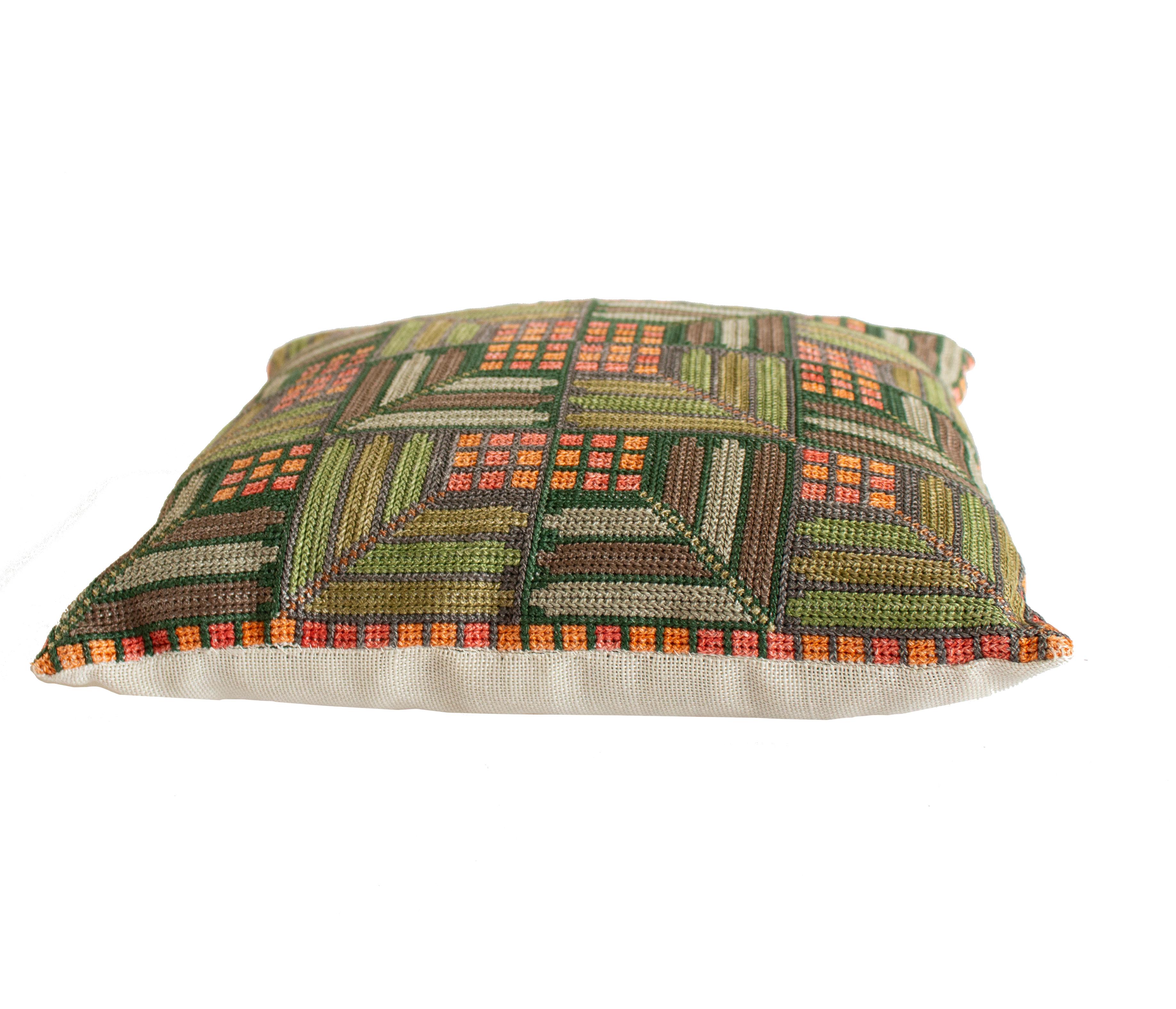Hand-Crafted Handmade Swedish Midcentury Geometric Inspired Needlepoint Pillow.  For Sale